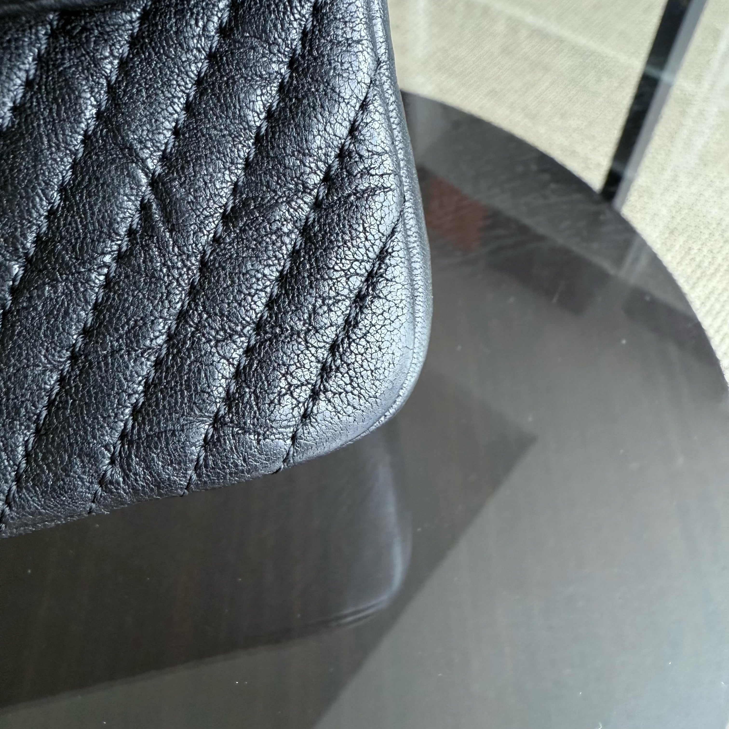 Chanel Seasonal Flap - Chevron Surpique CC Herringbone Medallion Calfskin Flap Black Gold Hardware Series 22