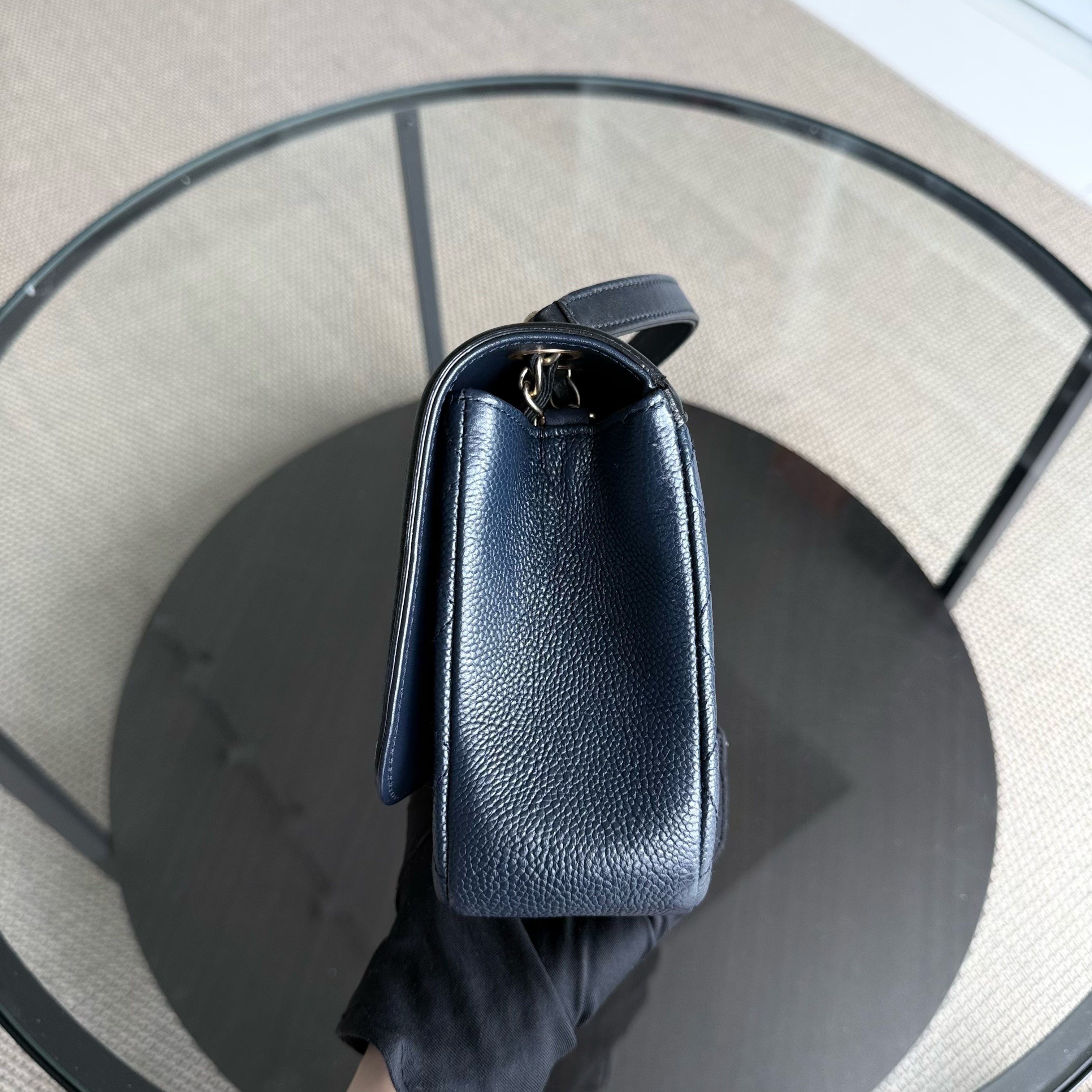 Chanel Filigree CC Medium - Caviar Quilted Grained Calfskin Dark Navy Blue Black Gold Hardware Series 22