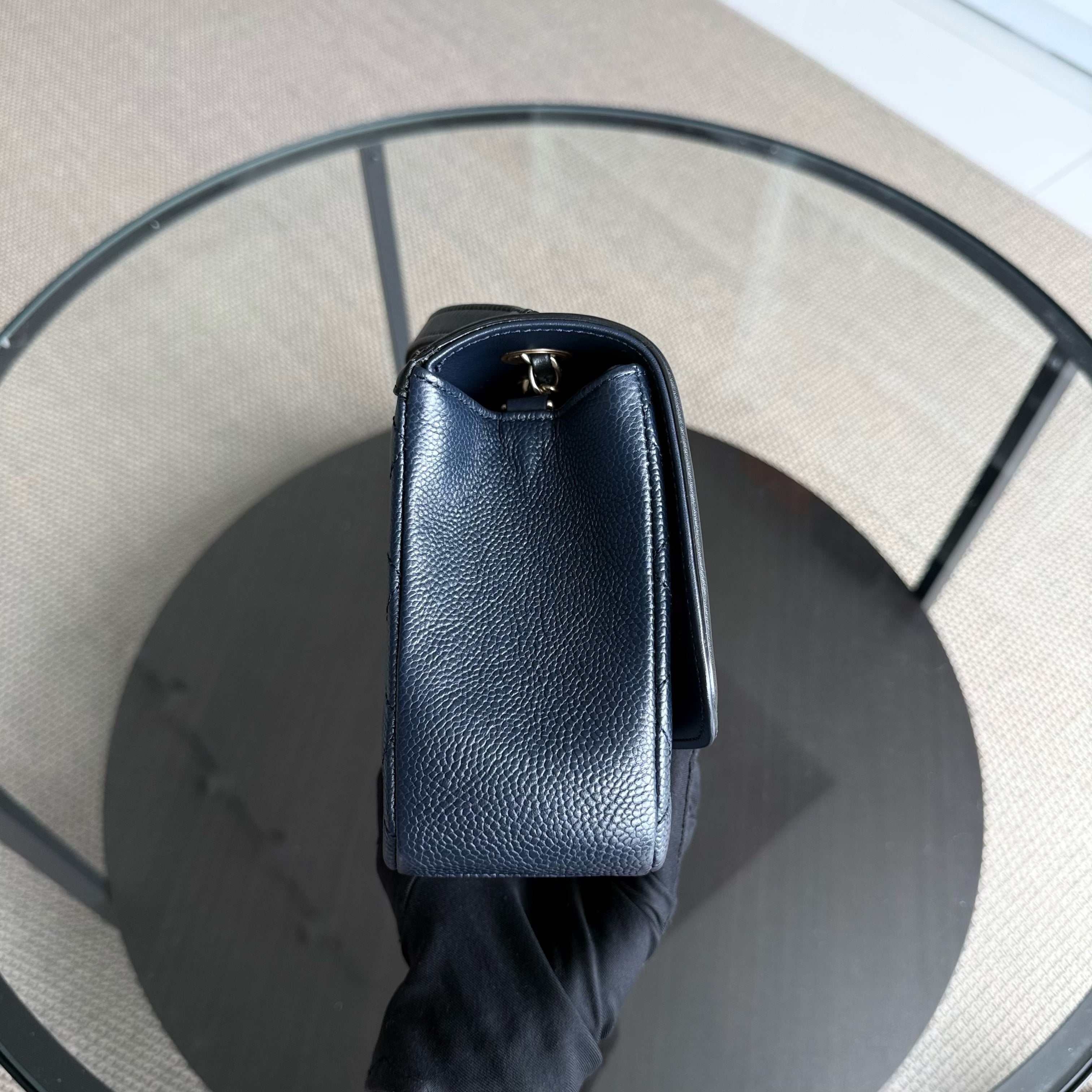 Chanel Filigree CC Medium - Caviar Quilted Grained Calfskin Dark Navy Blue Black Gold Hardware Series 22
