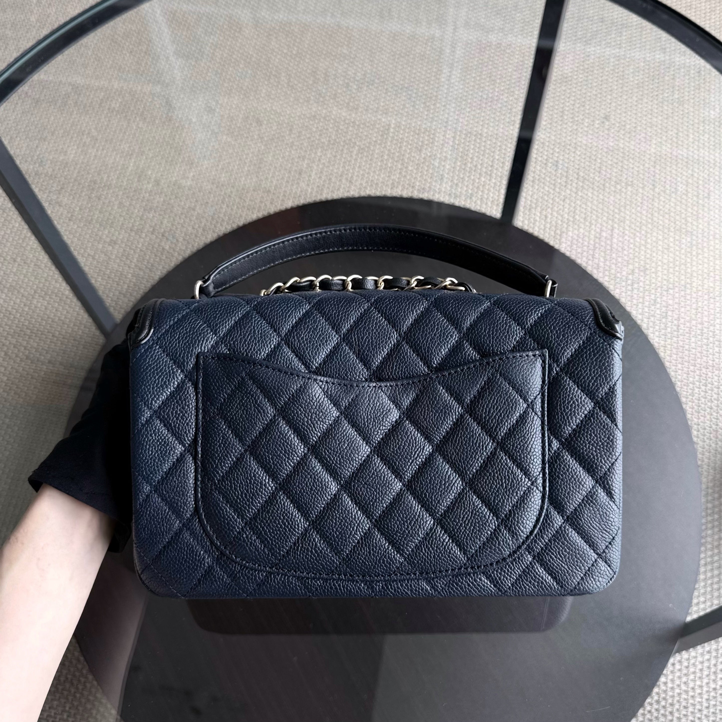 Chanel Filigree CC Medium - Caviar Quilted Grained Calfskin Dark Navy Blue Black Gold Hardware Series 22