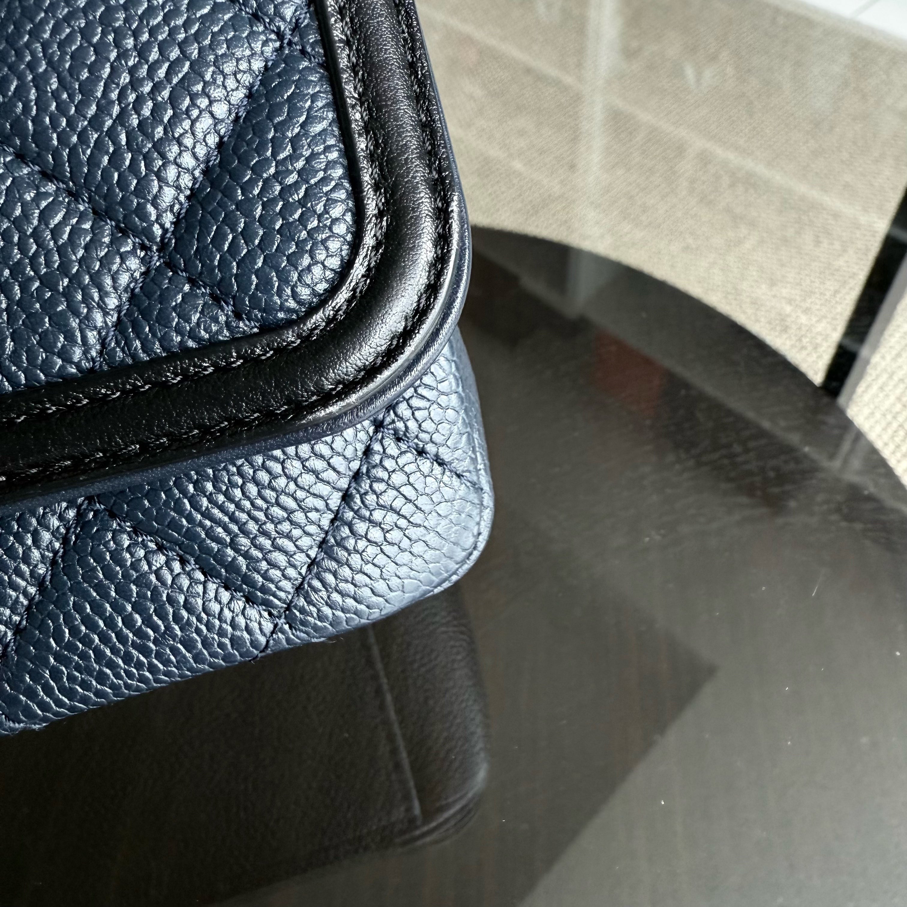 Chanel Filigree CC Medium - Caviar Quilted Grained Calfskin Dark Navy Blue Black Gold Hardware Series 22