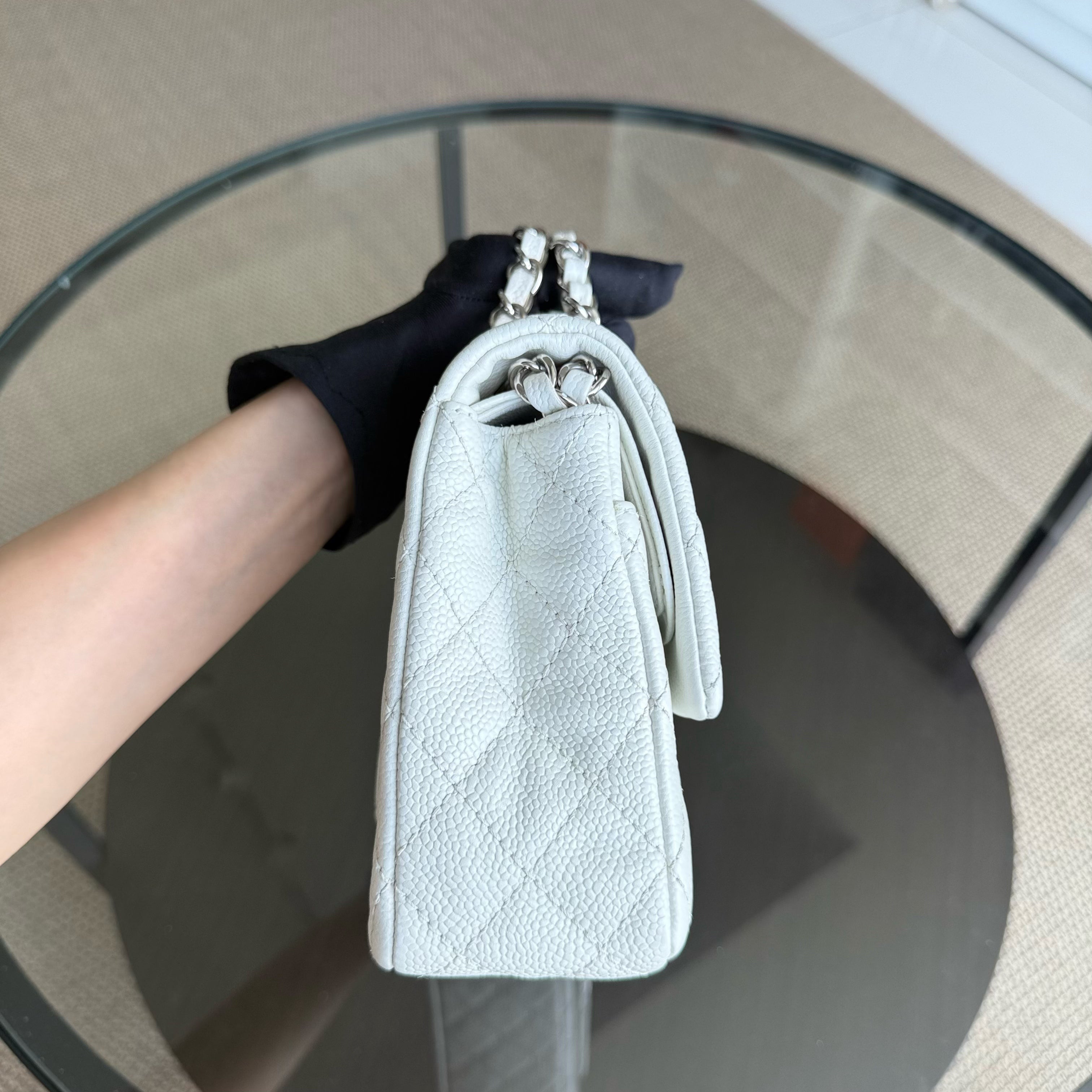 Chanel Classic Flap Medium - Caviar Quilted Grained Calfskin White Silver Hardware Series 12