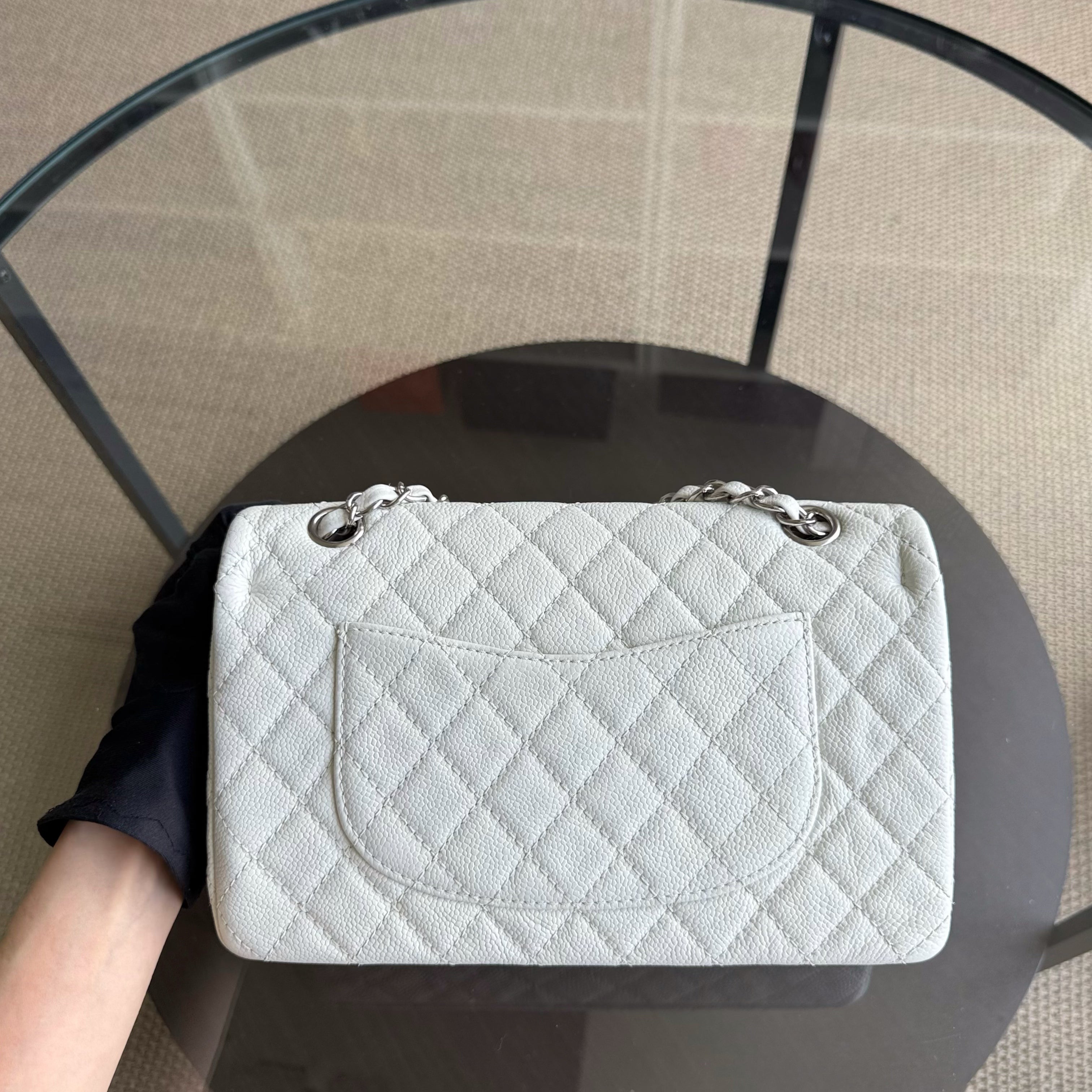 Chanel Classic Flap Medium - Caviar Quilted Grained Calfskin White Silver Hardware Series 12