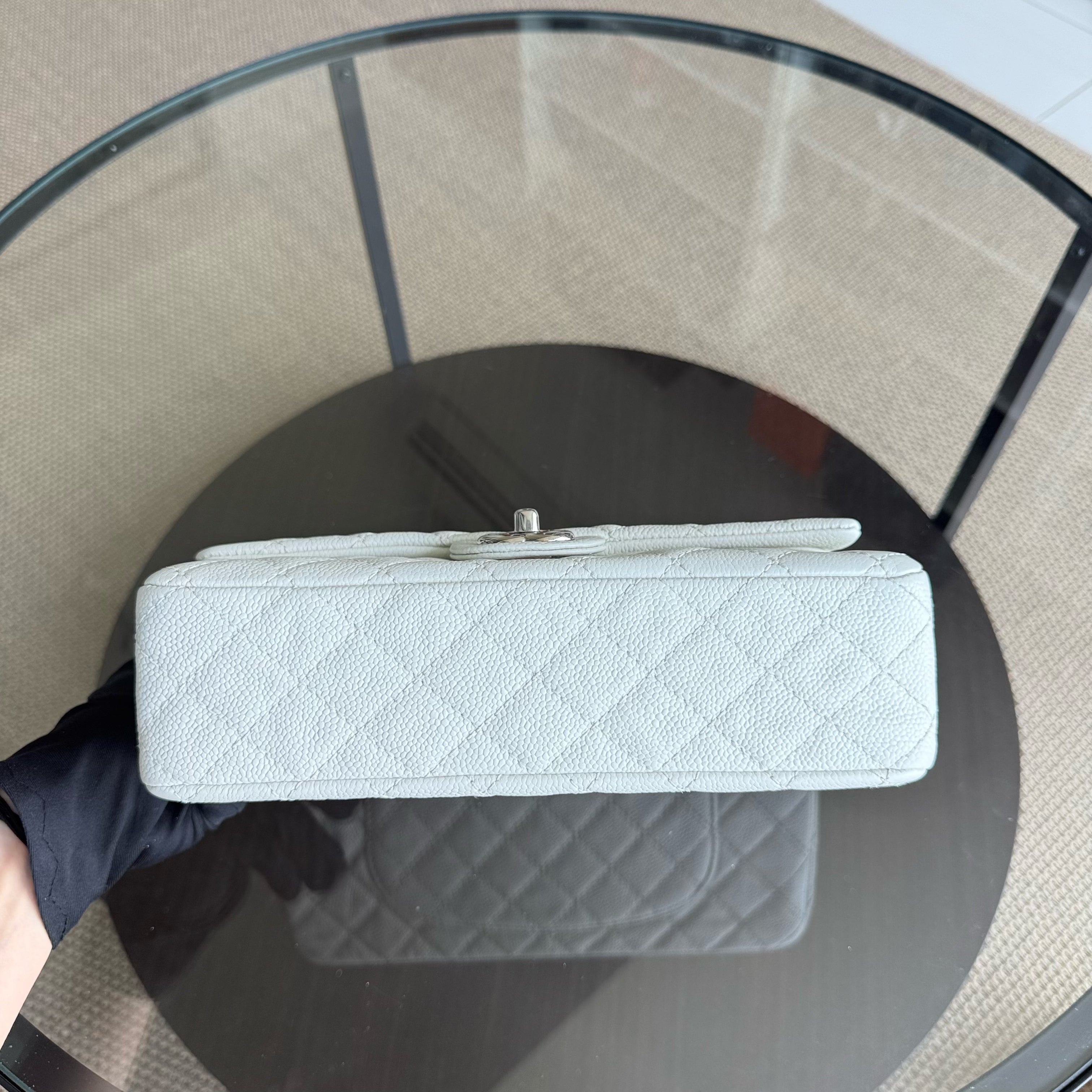 Chanel Classic Flap Medium - Caviar Quilted Grained Calfskin White Silver Hardware Series 12