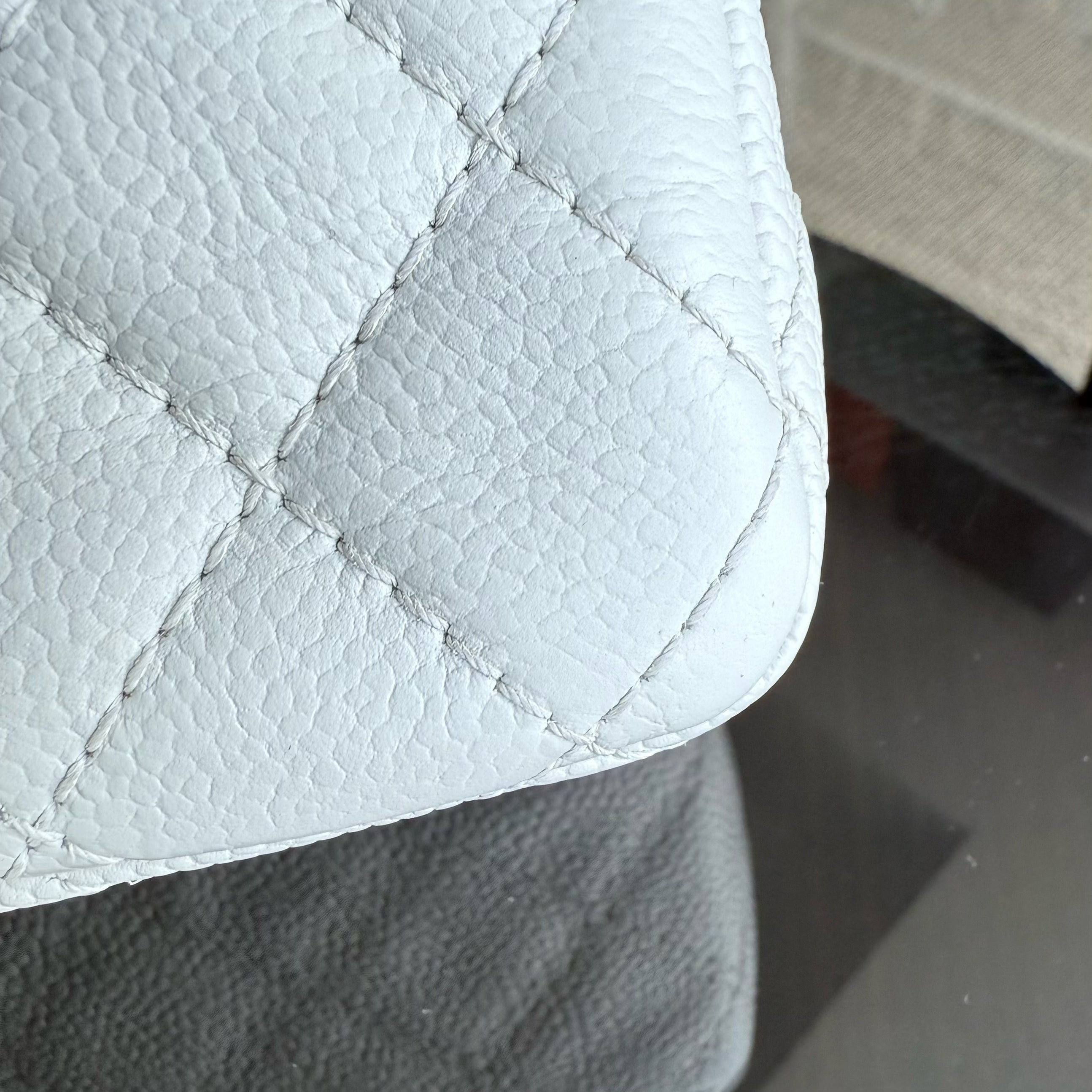 Chanel Classic Flap Medium - Caviar Quilted Grained Calfskin White Silver Hardware Series 12