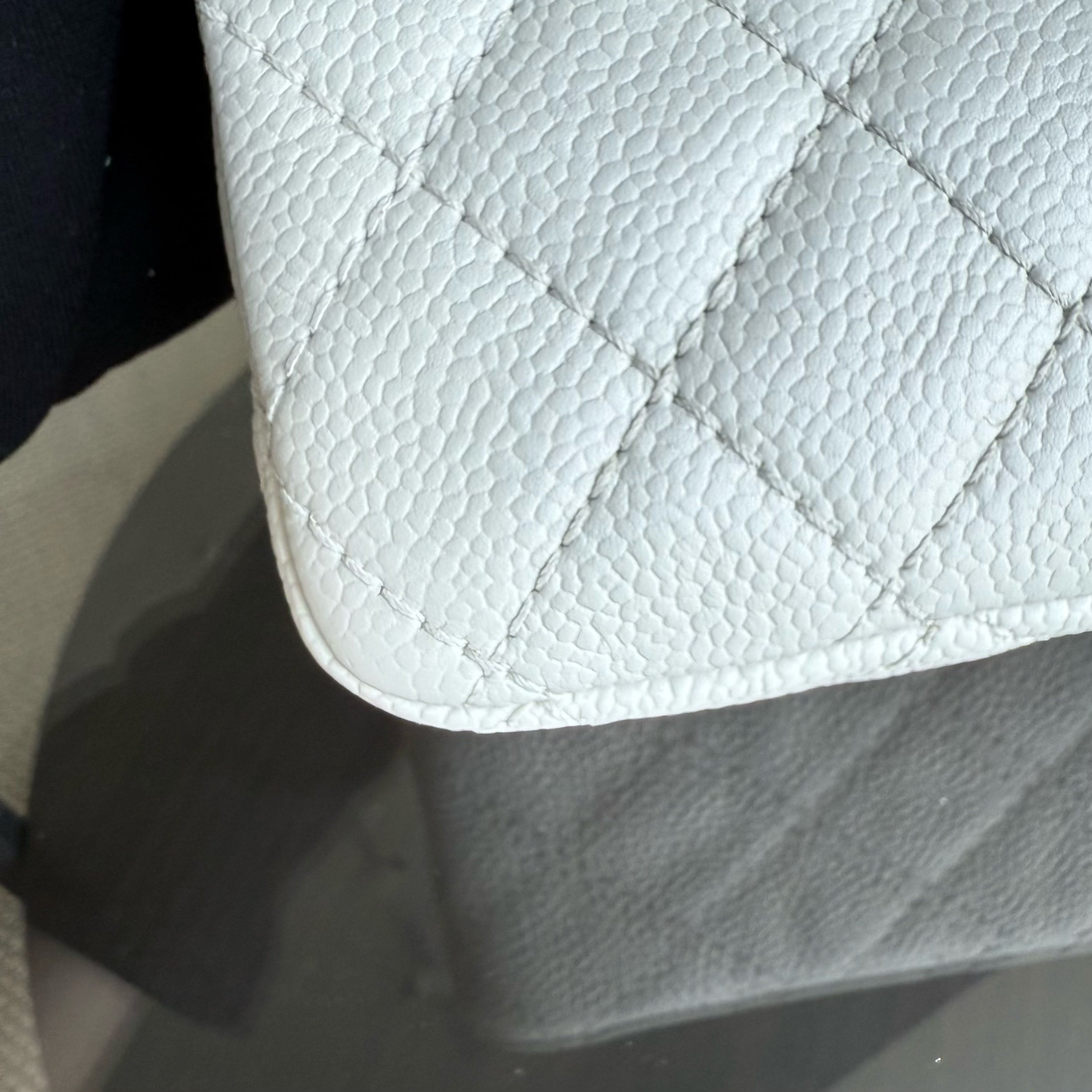 Chanel Classic Flap Medium - Caviar Quilted Grained Calfskin White Silver Hardware Series 12