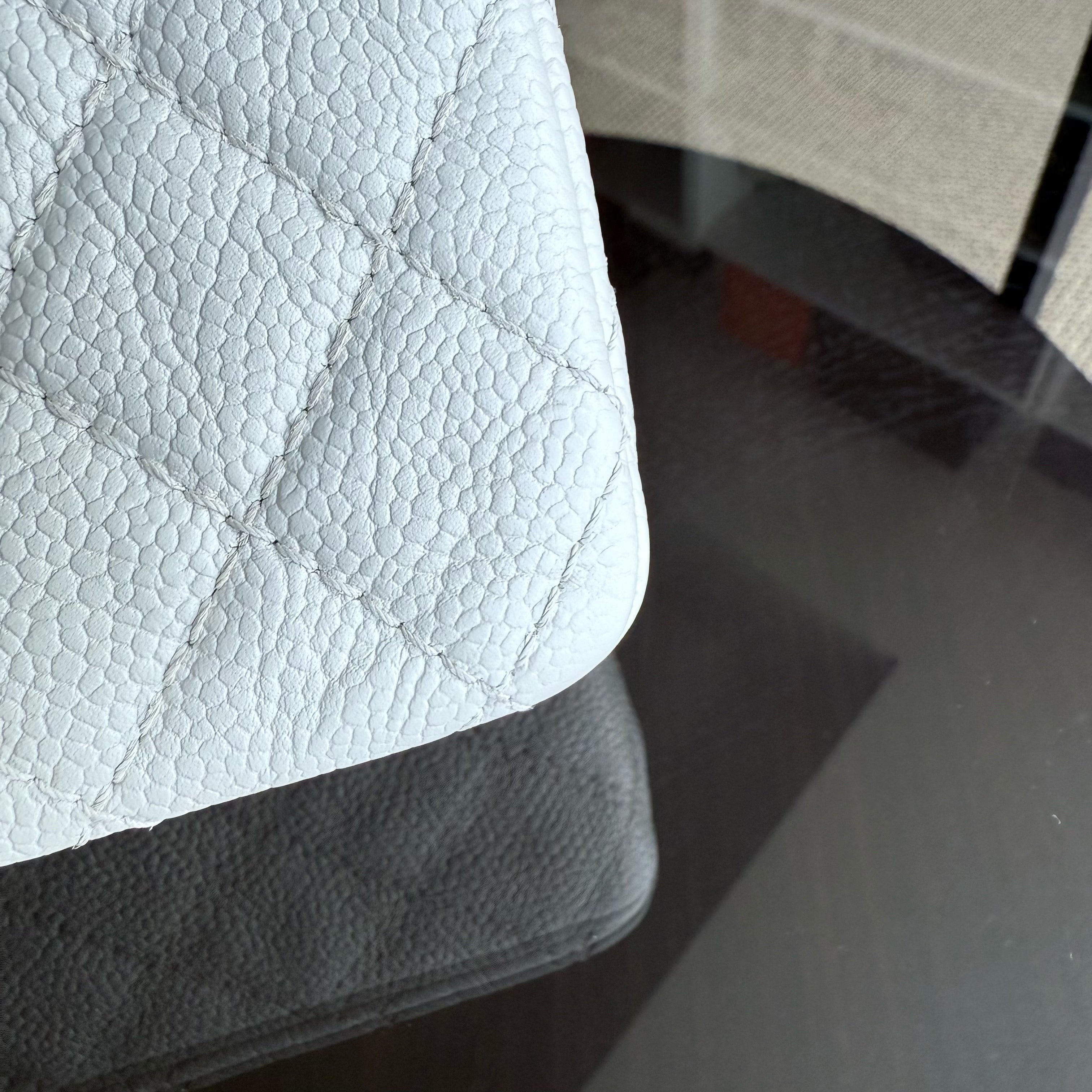 Chanel Classic Flap Medium - Caviar Quilted Grained Calfskin White Silver Hardware Series 12