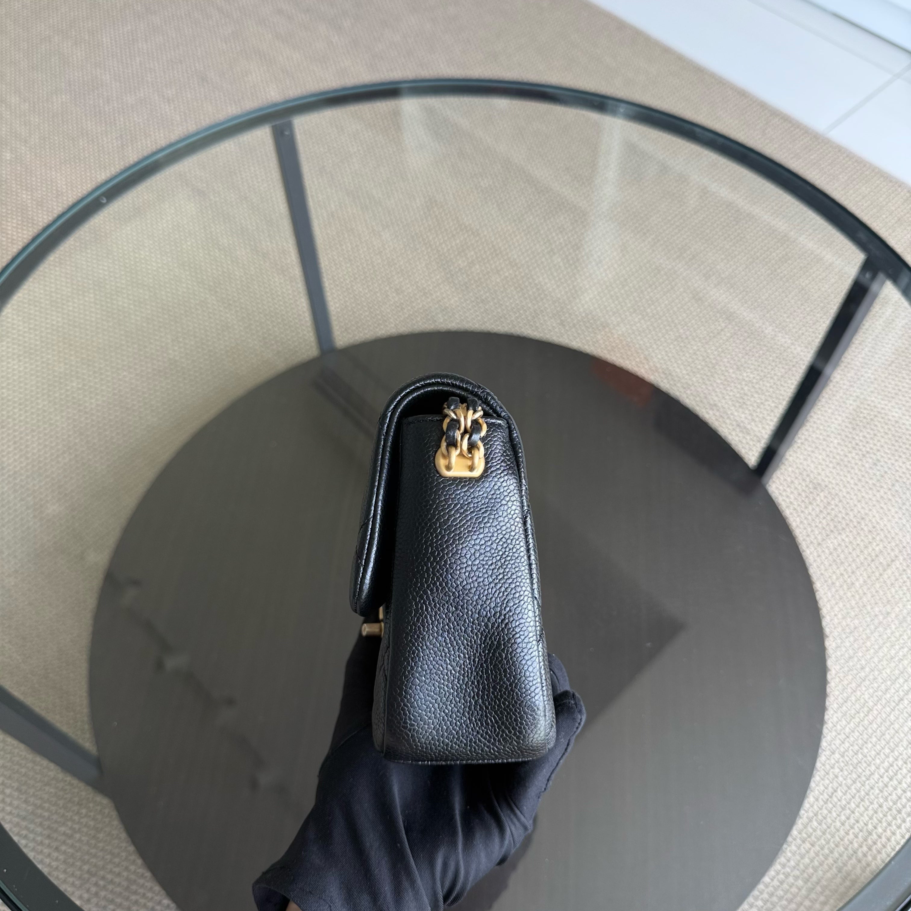 Chanel Seasonal Flap Bag - Caviar Quilted Medallion Soul Black Caviar Gold Hardware Microchip