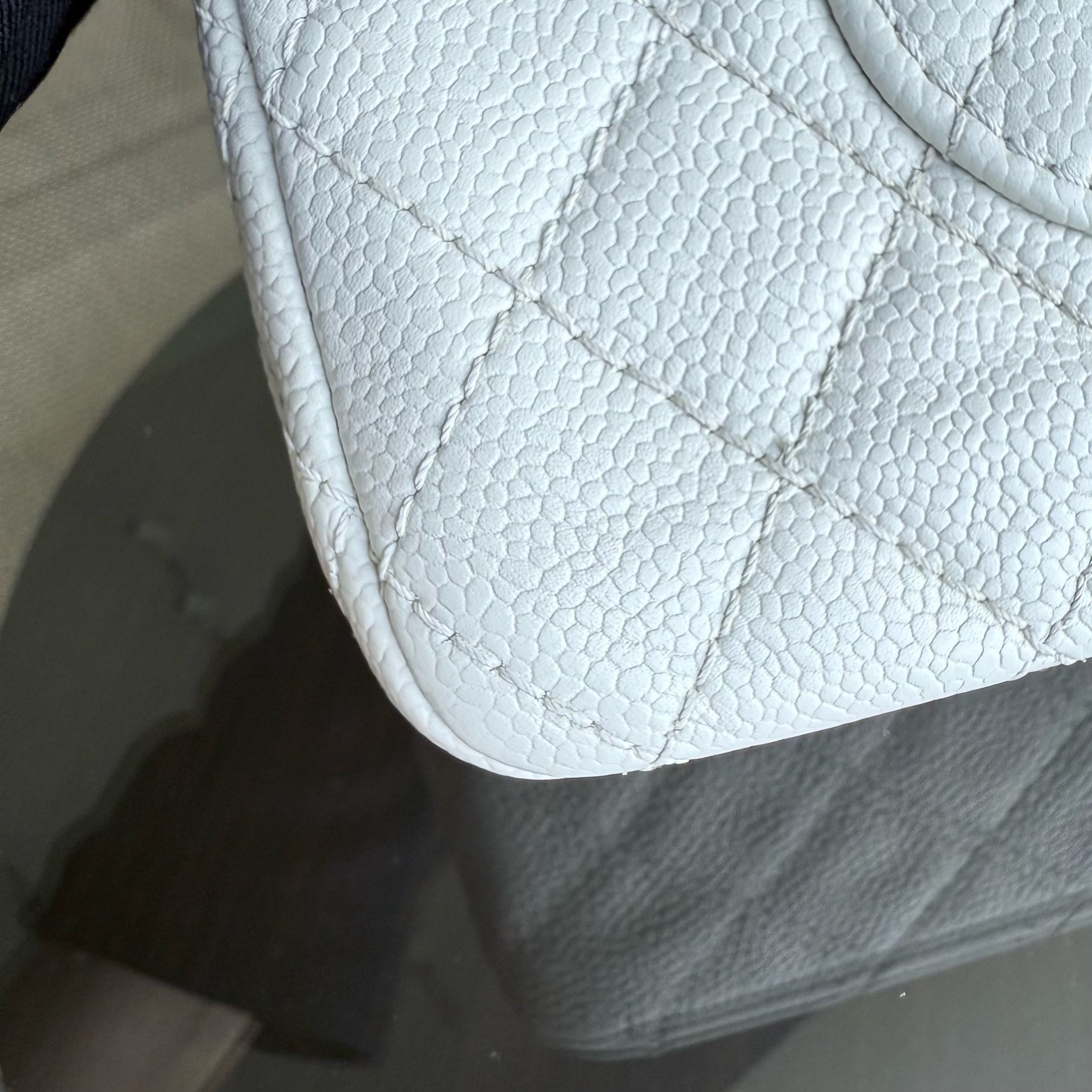 Chanel Classic Flap Medium - Caviar Quilted Grained Calfskin White Silver Hardware Series 12