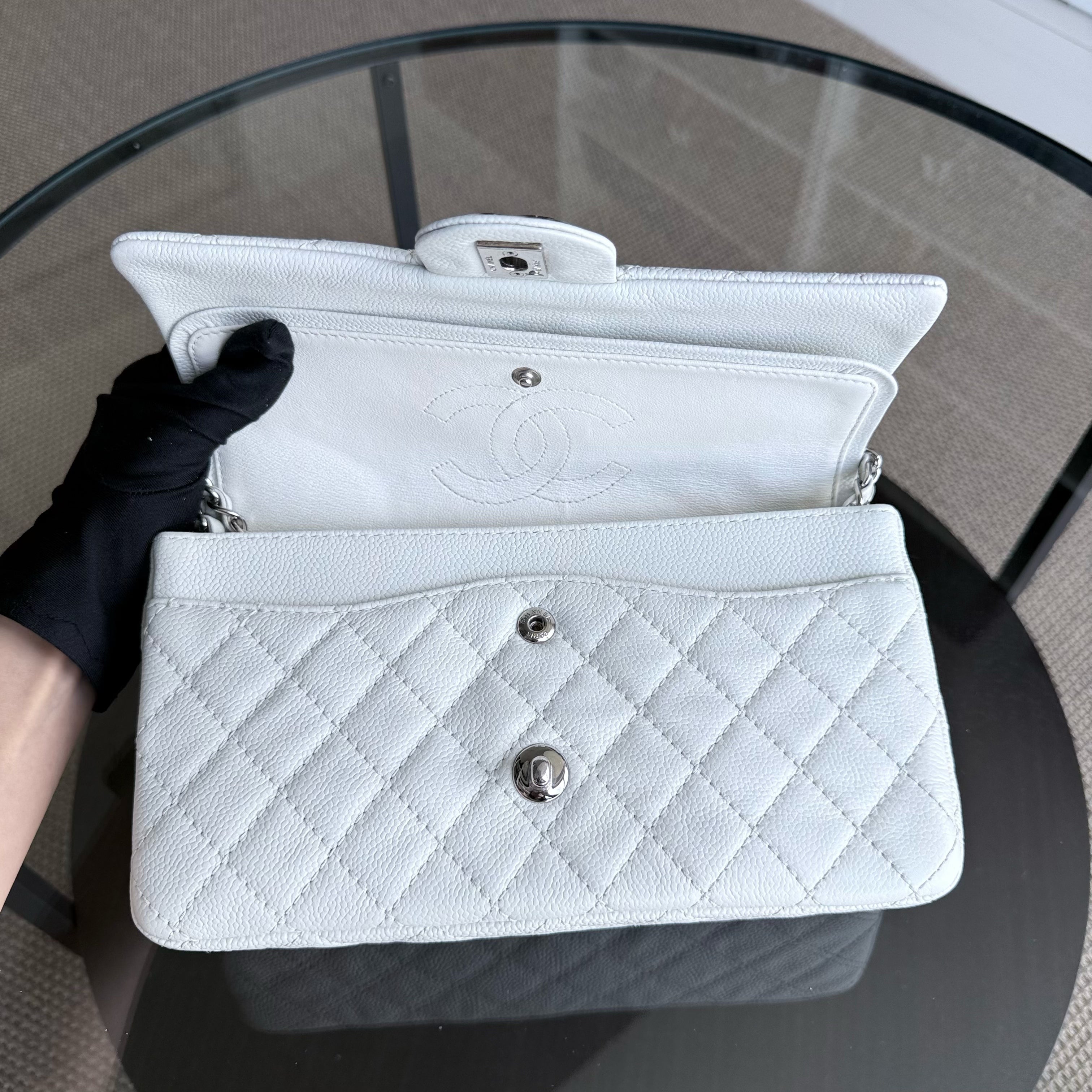 Chanel Classic Flap Medium - Caviar Quilted Grained Calfskin White Silver Hardware Series 12