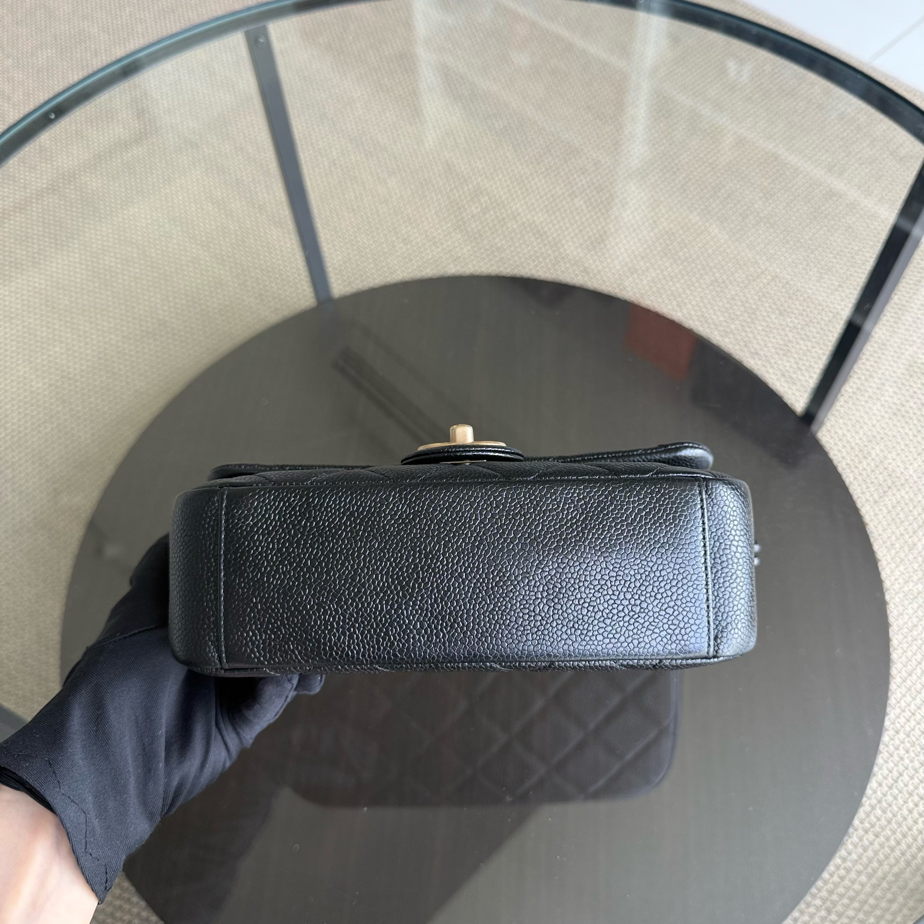 Chanel Seasonal Flap Bag - Caviar Quilted Medallion Soul Black Caviar Gold Hardware Microchip