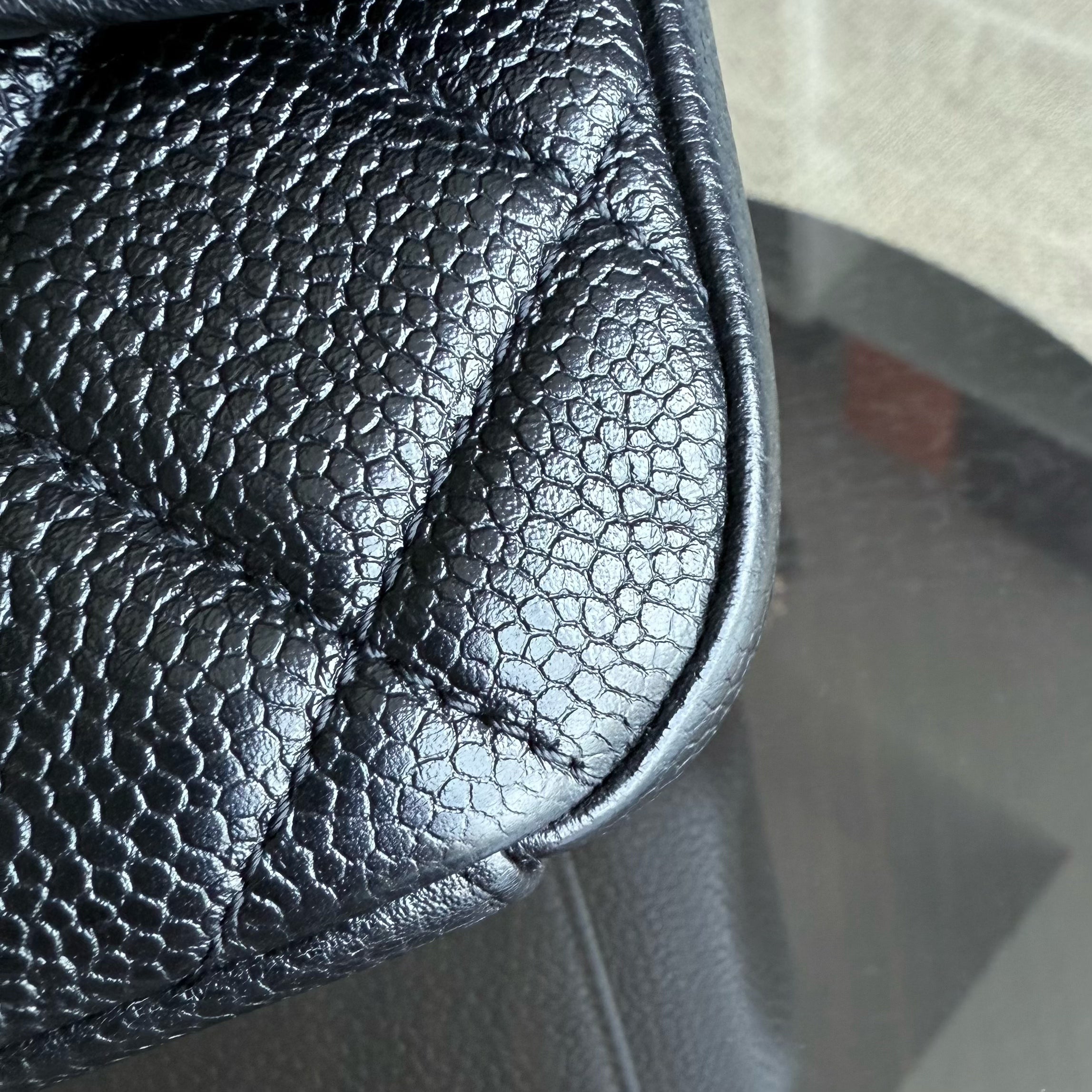 Chanel Seasonal Flap Bag - Caviar Quilted Medallion Soul Black Caviar Gold Hardware Microchip