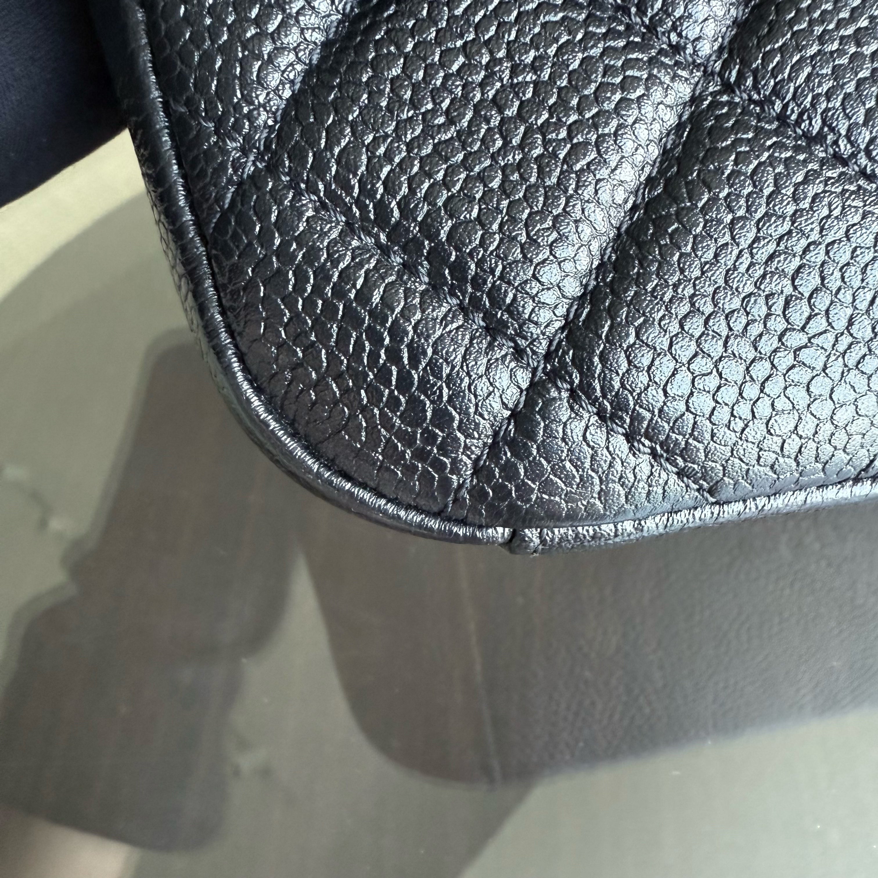 Chanel Seasonal Flap Bag - Caviar Quilted Medallion Soul Black Caviar Gold Hardware Microchip