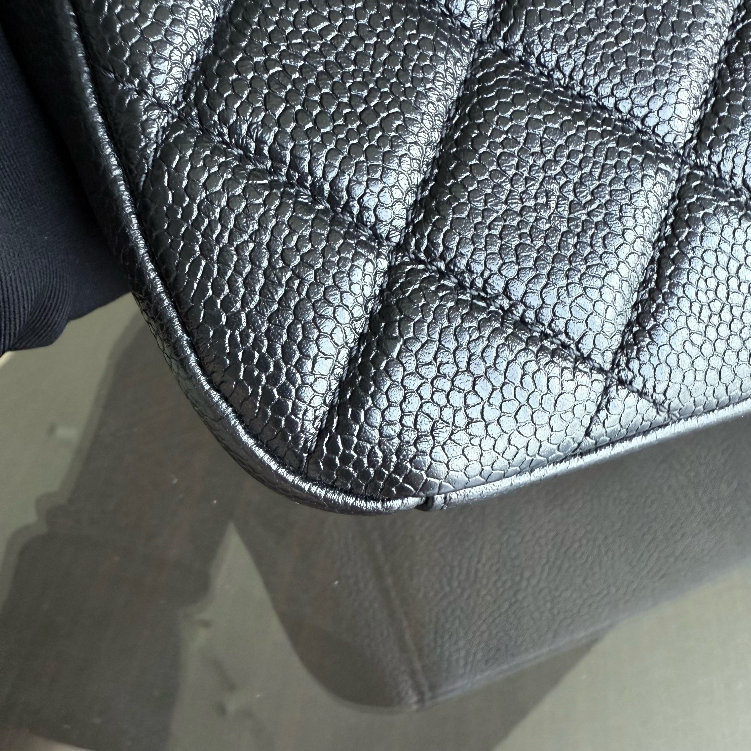 Chanel Seasonal Flap Bag - Caviar Quilted Medallion Soul Black Caviar Gold Hardware Microchip