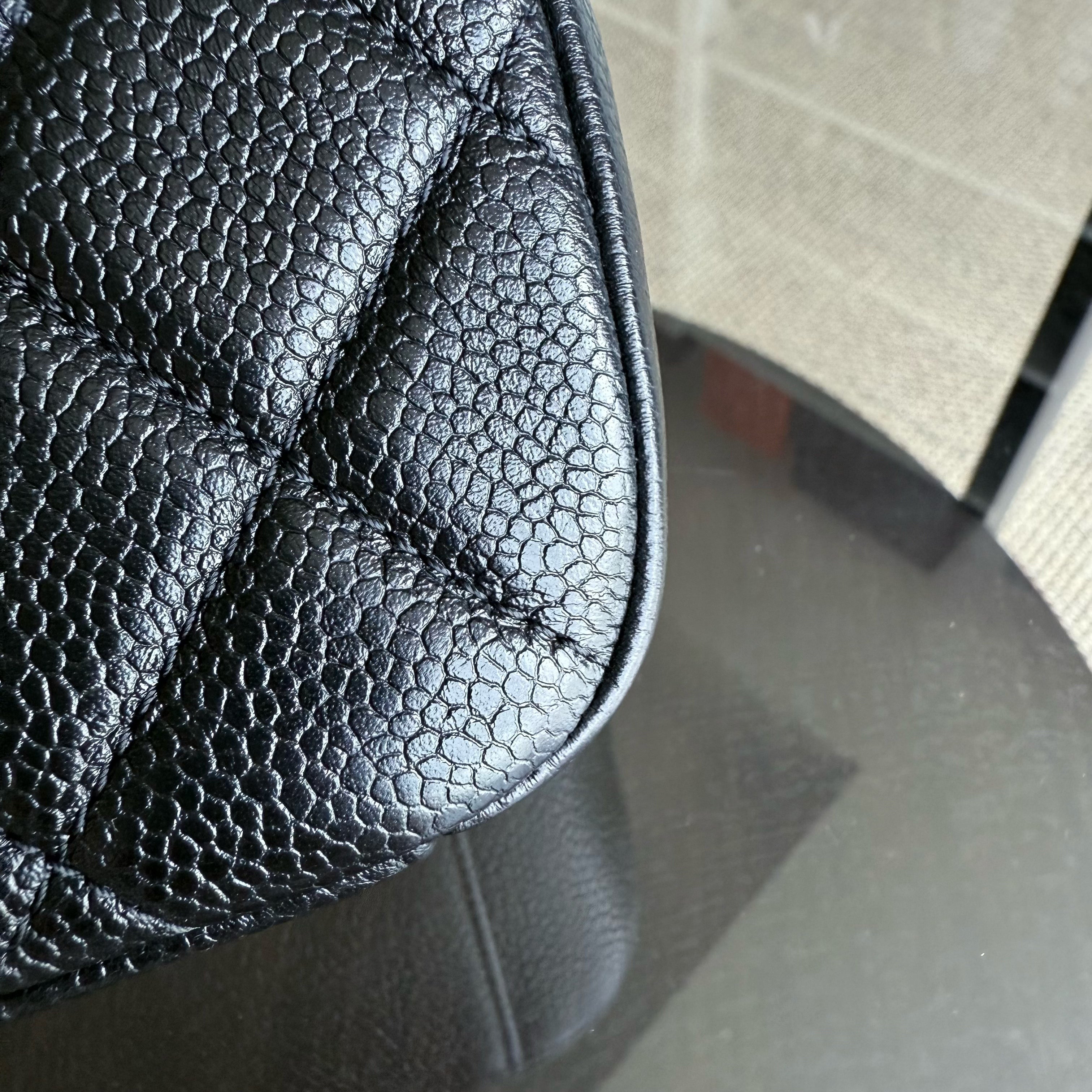 Chanel Seasonal Flap Bag - Caviar Quilted Medallion Soul Black Caviar Gold Hardware Microchip