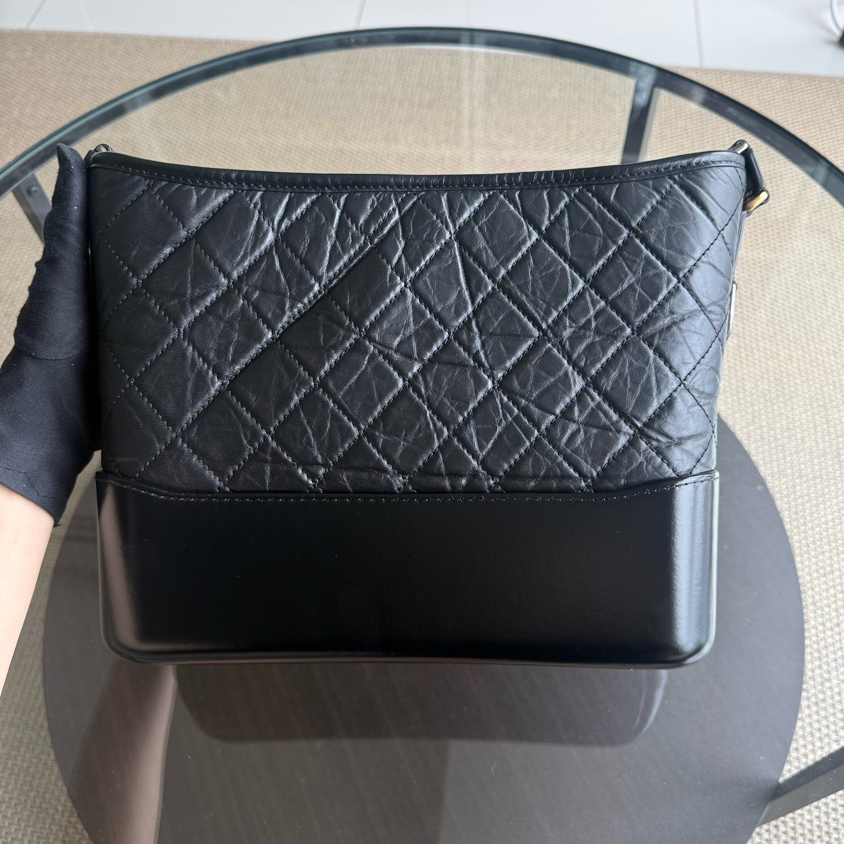 Chanel Gabrielle Medium - Quilted Aged Calfskin Black Two-tone Gold Hardware
