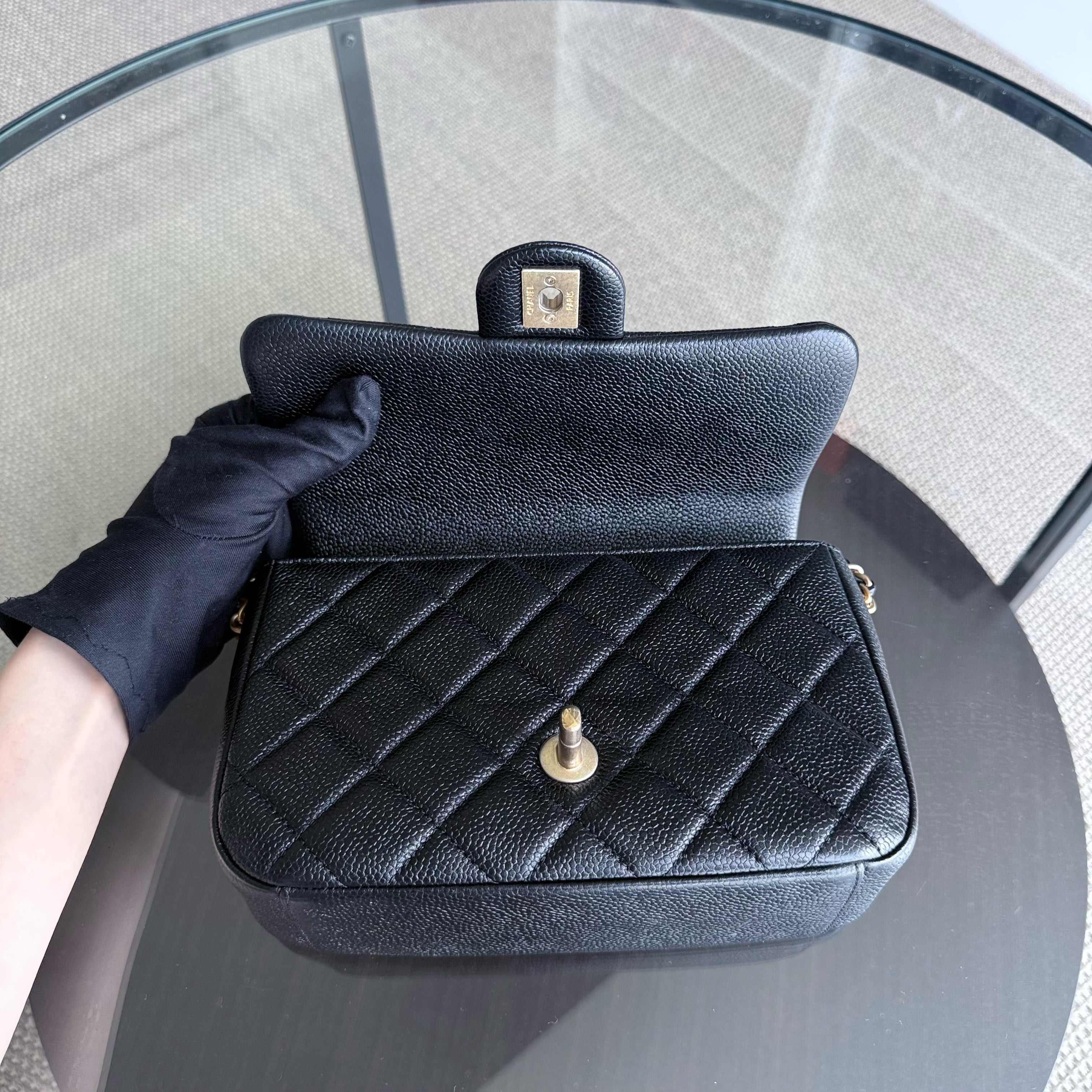 Chanel Seasonal Flap Bag - Caviar Quilted Medallion Soul Black Caviar Gold Hardware Microchip