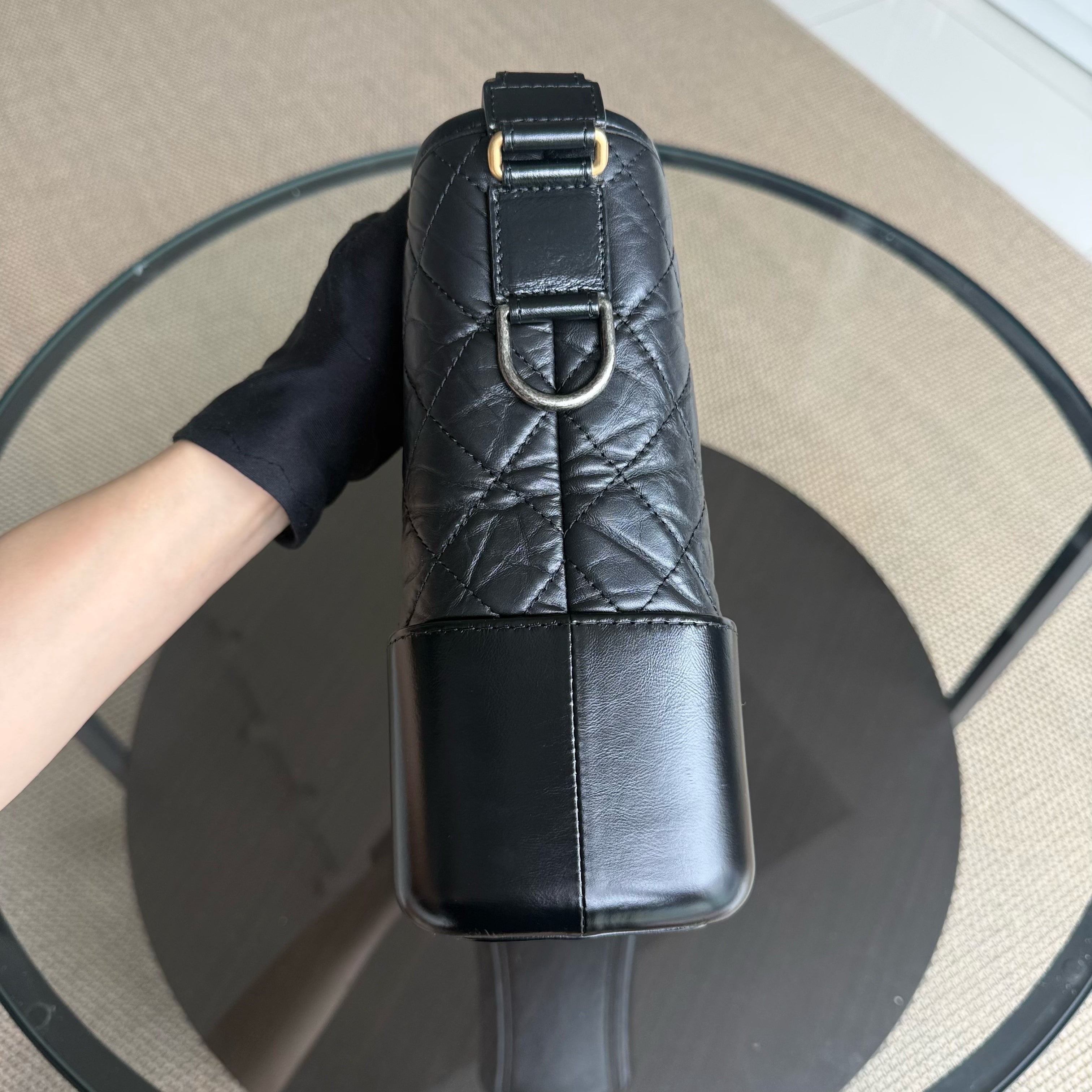 Chanel Gabrielle Medium - Quilted Aged Calfskin Black Two-tone Gold Hardware