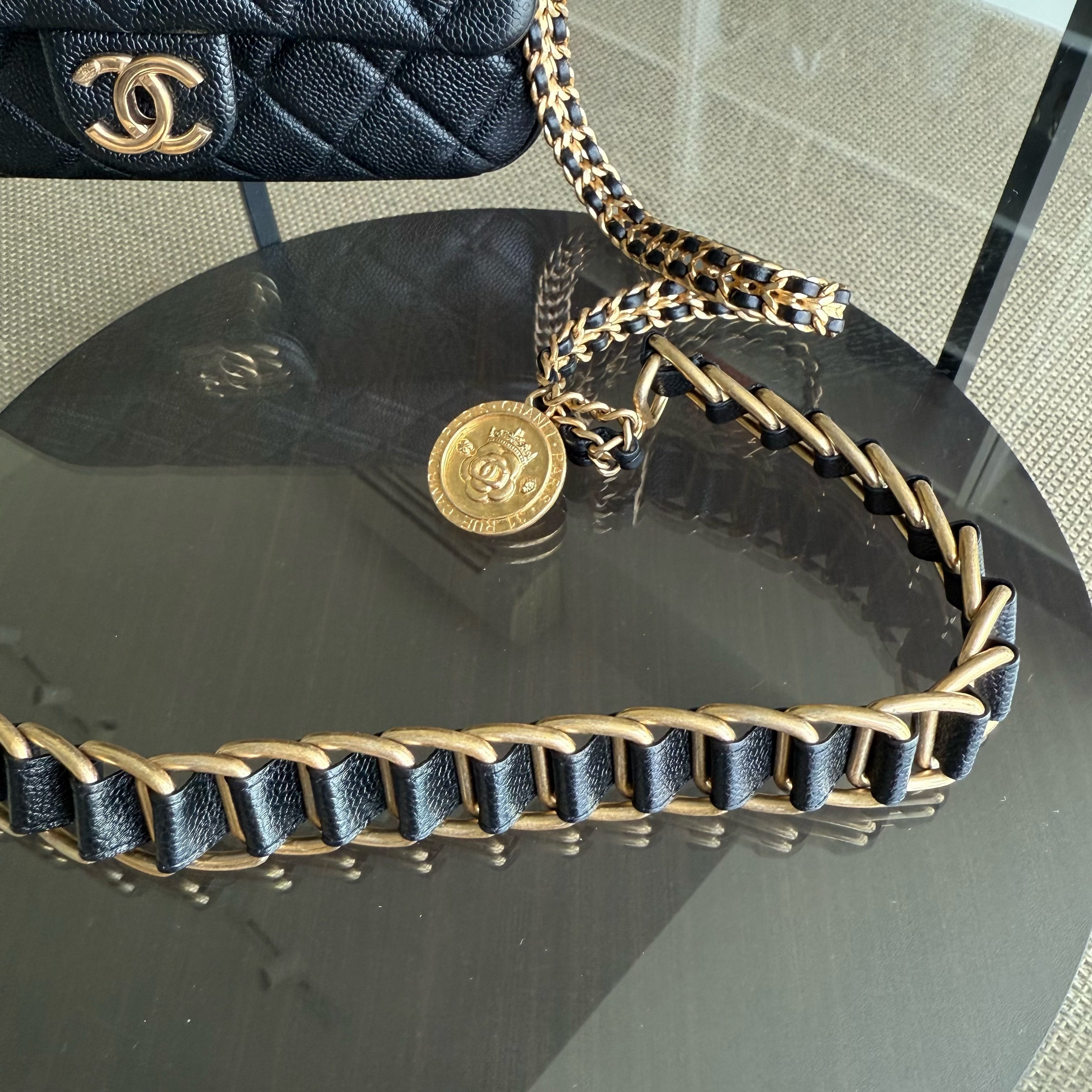 Chanel Seasonal Flap Bag - Caviar Quilted Medallion Soul Black Caviar Gold Hardware Microchip
