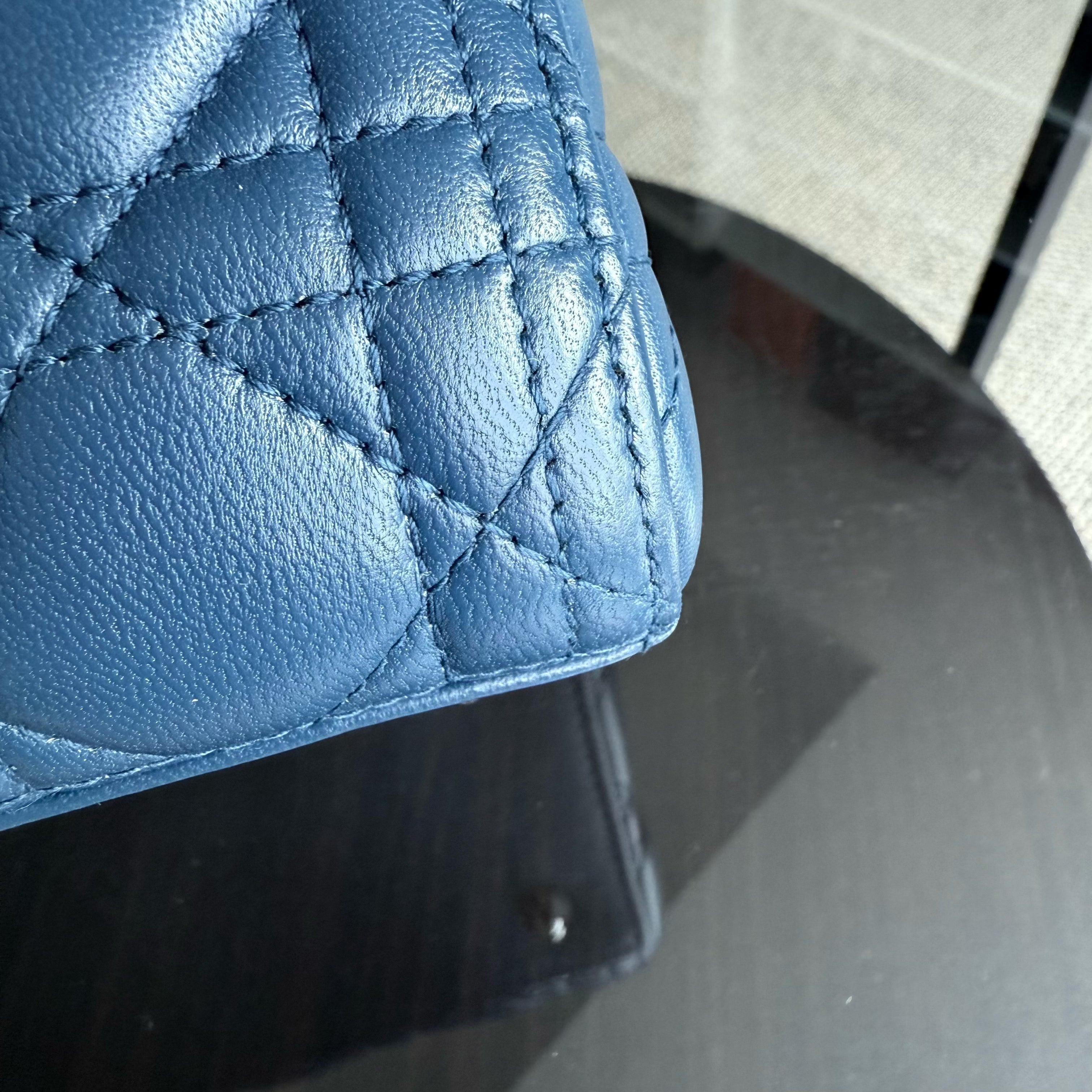 Dior Lady Medium - Cannage Lambskin Blue Silver Hardware