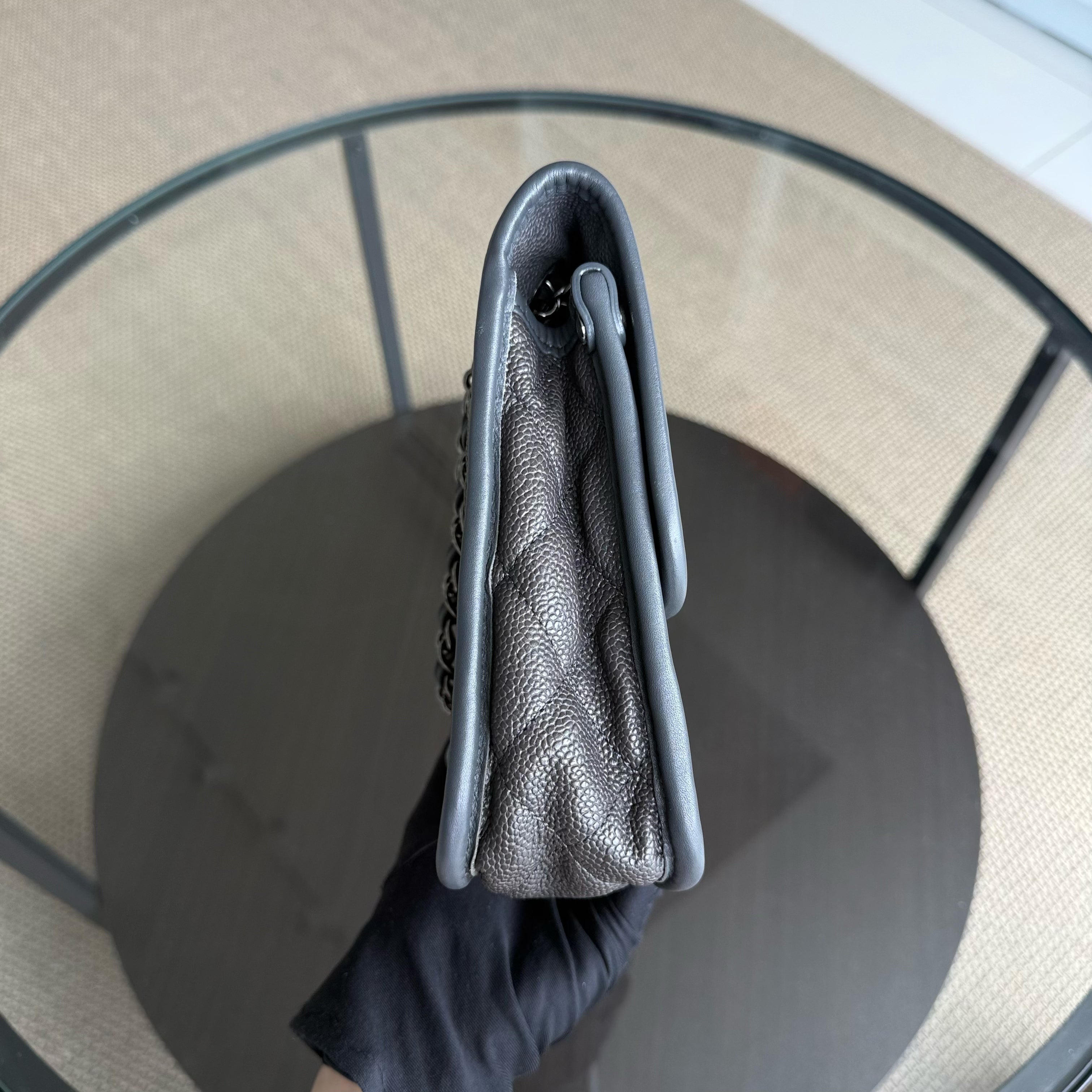 Chanel French Riviera - Caviar Quilted Grained Calfskin Grey Gray Silver Hardware Series 20