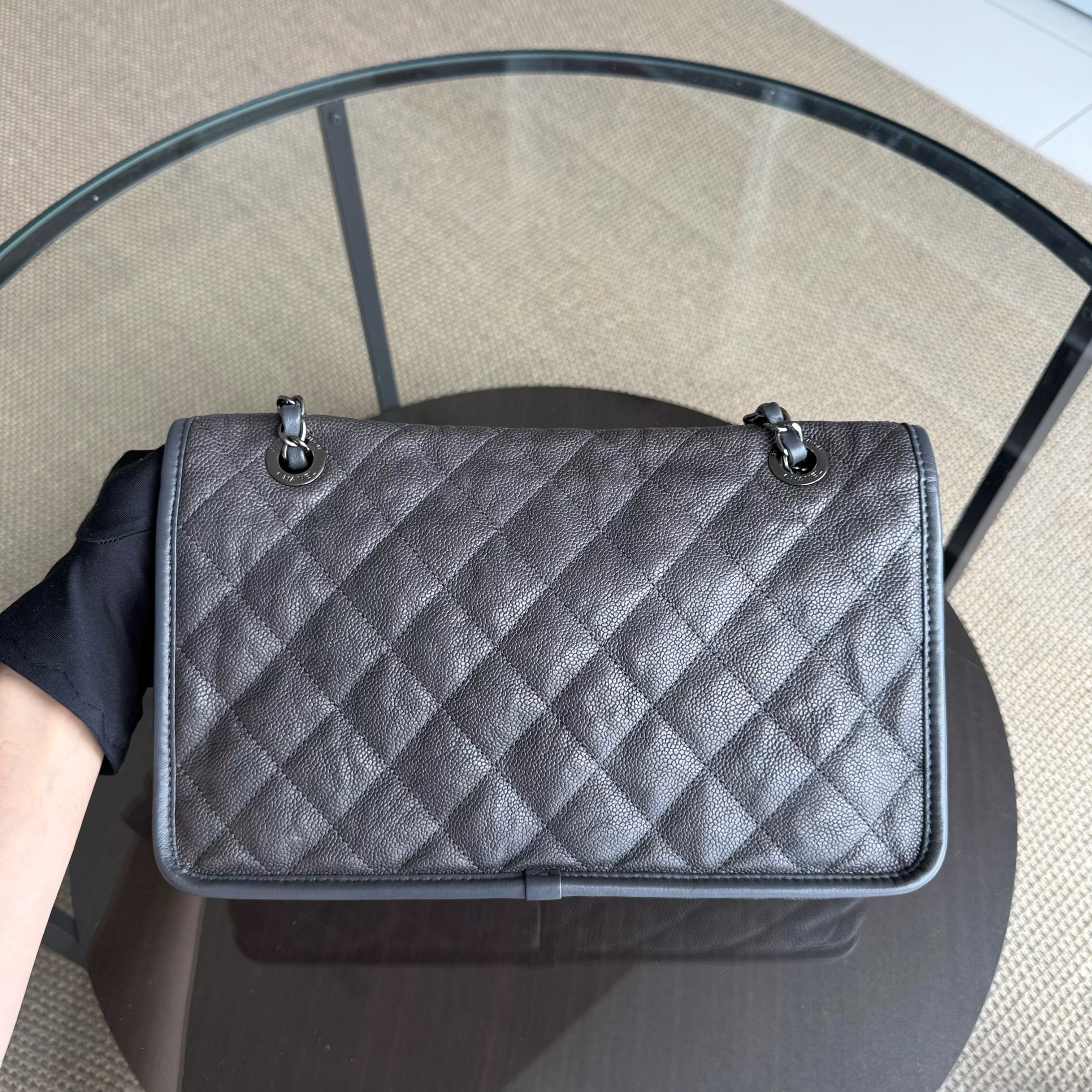Chanel French Riviera - Caviar Quilted Grained Calfskin Grey Gray Silver Hardware Series 20