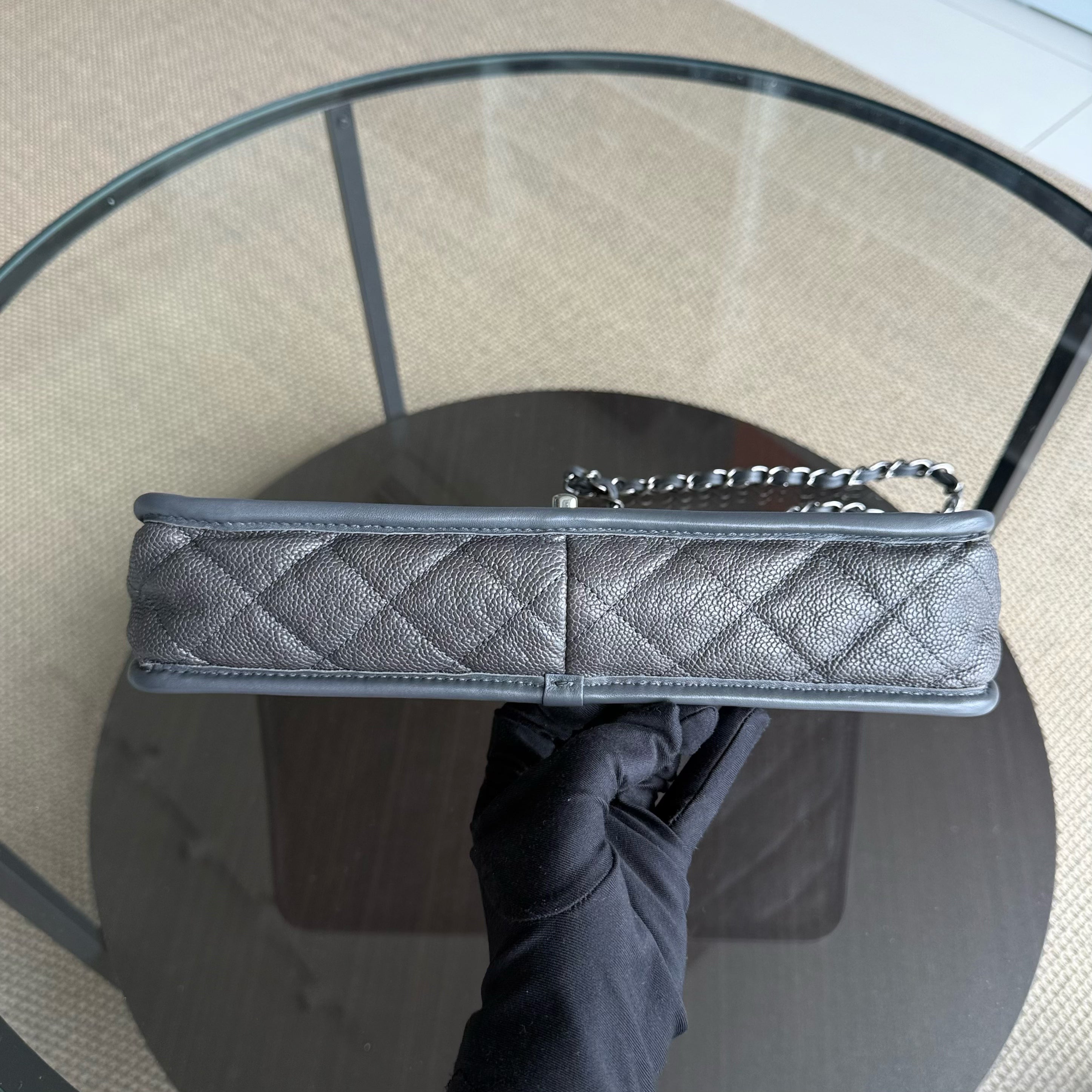 Chanel French Riviera - Caviar Quilted Grained Calfskin Grey Gray Silver Hardware Series 20