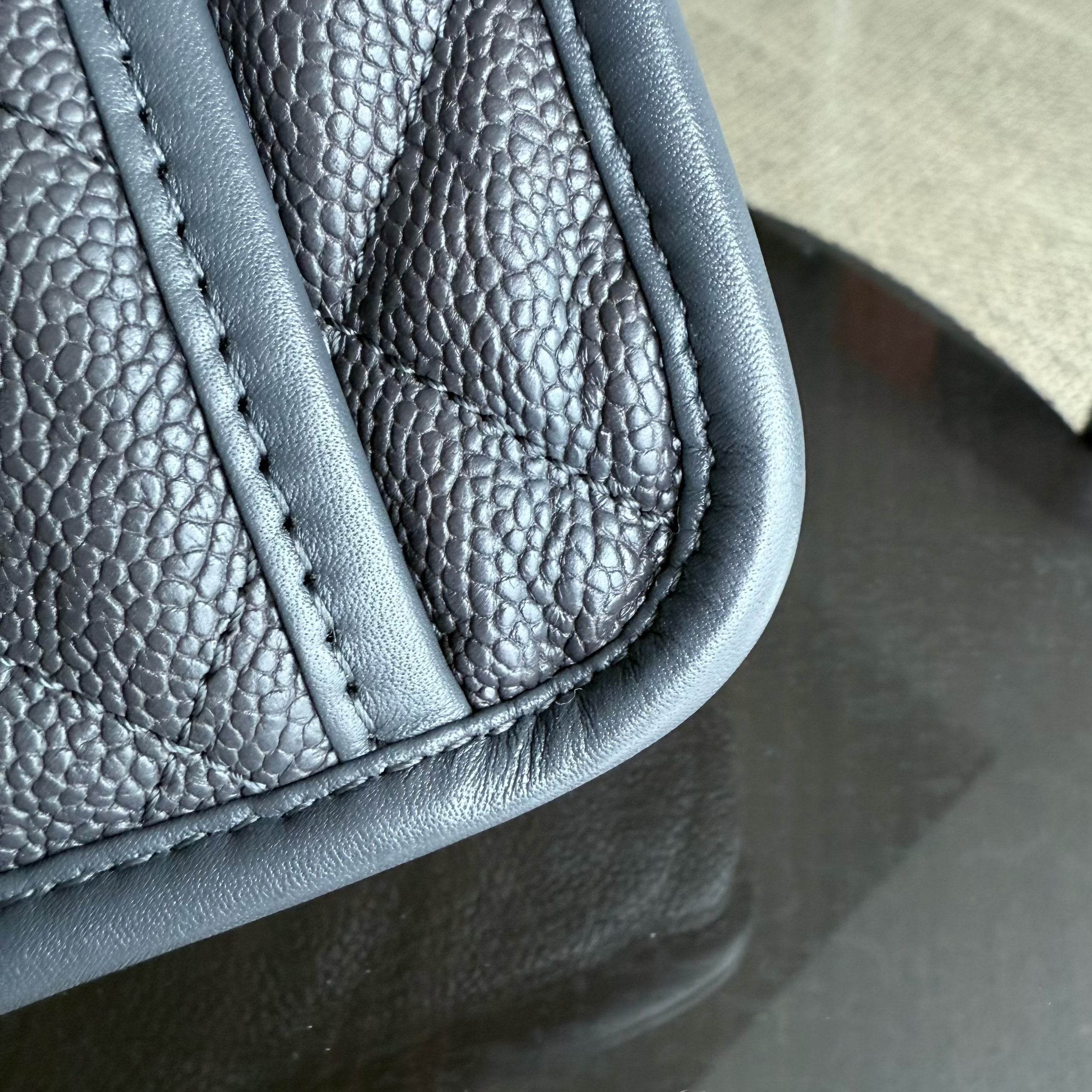 Chanel French Riviera - Caviar Quilted Grained Calfskin Grey Gray Silver Hardware Series 20
