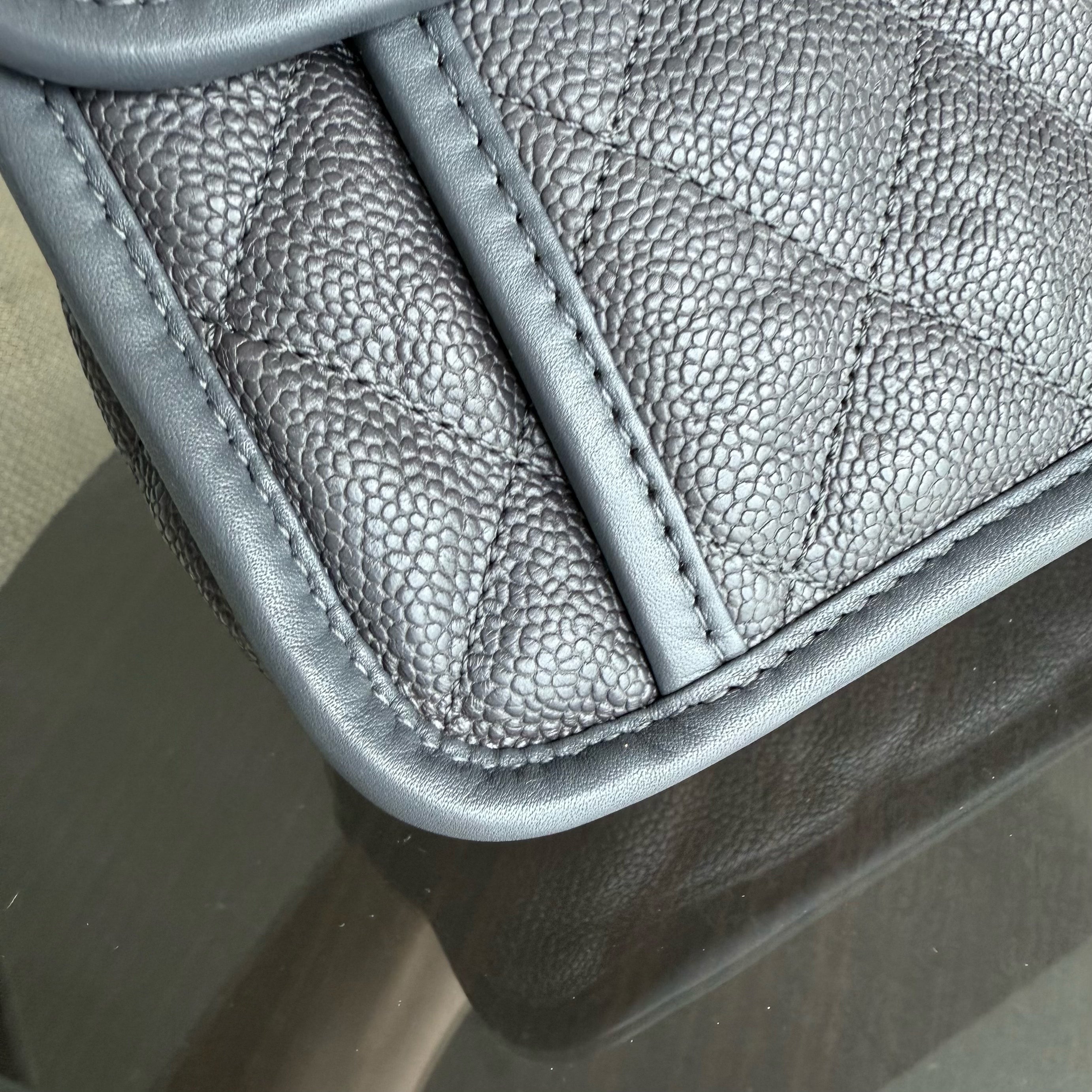 Chanel French Riviera - Caviar Quilted Grained Calfskin Grey Gray Silver Hardware Series 20