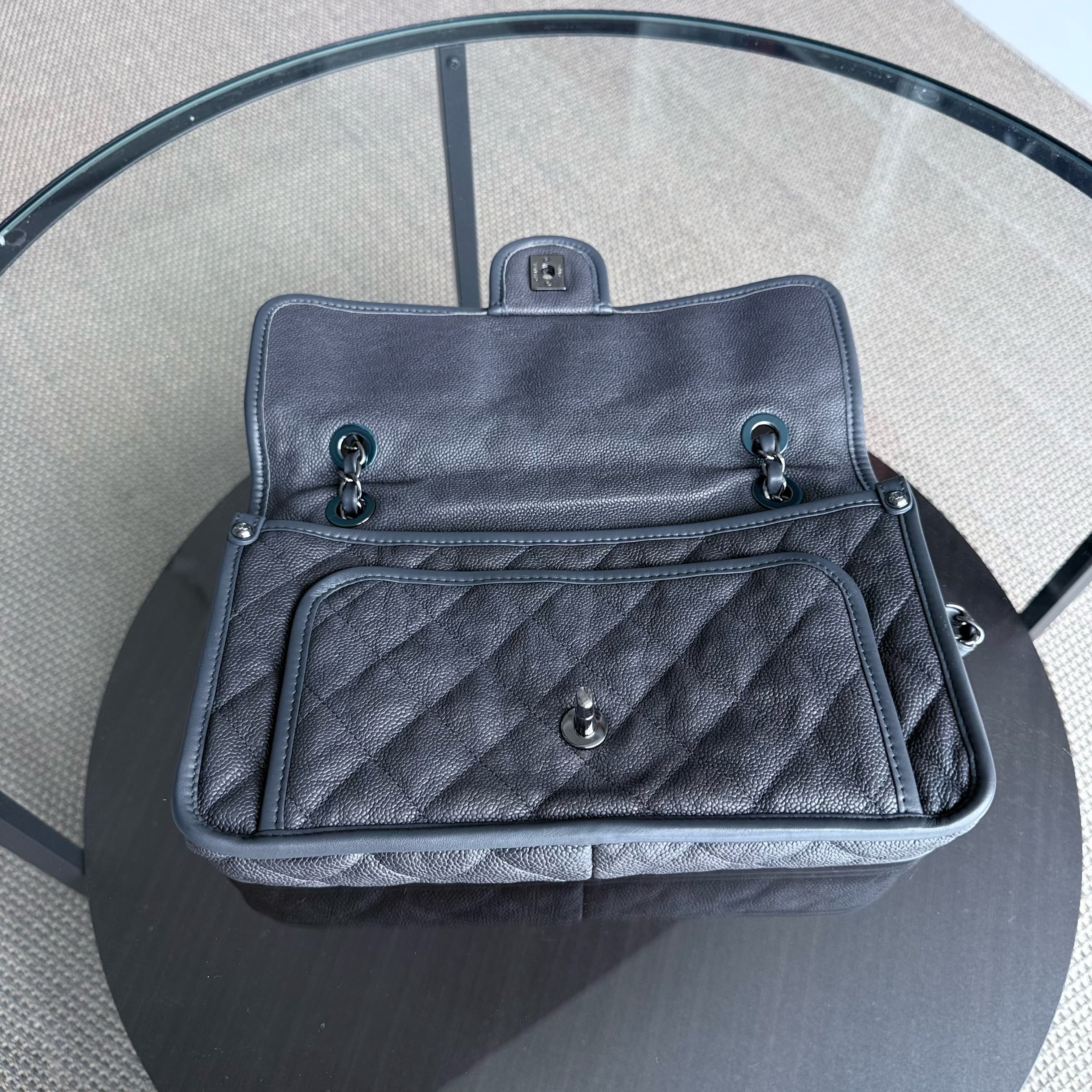 Chanel French Riviera - Caviar Quilted Grained Calfskin Grey Gray Silver Hardware Series 20