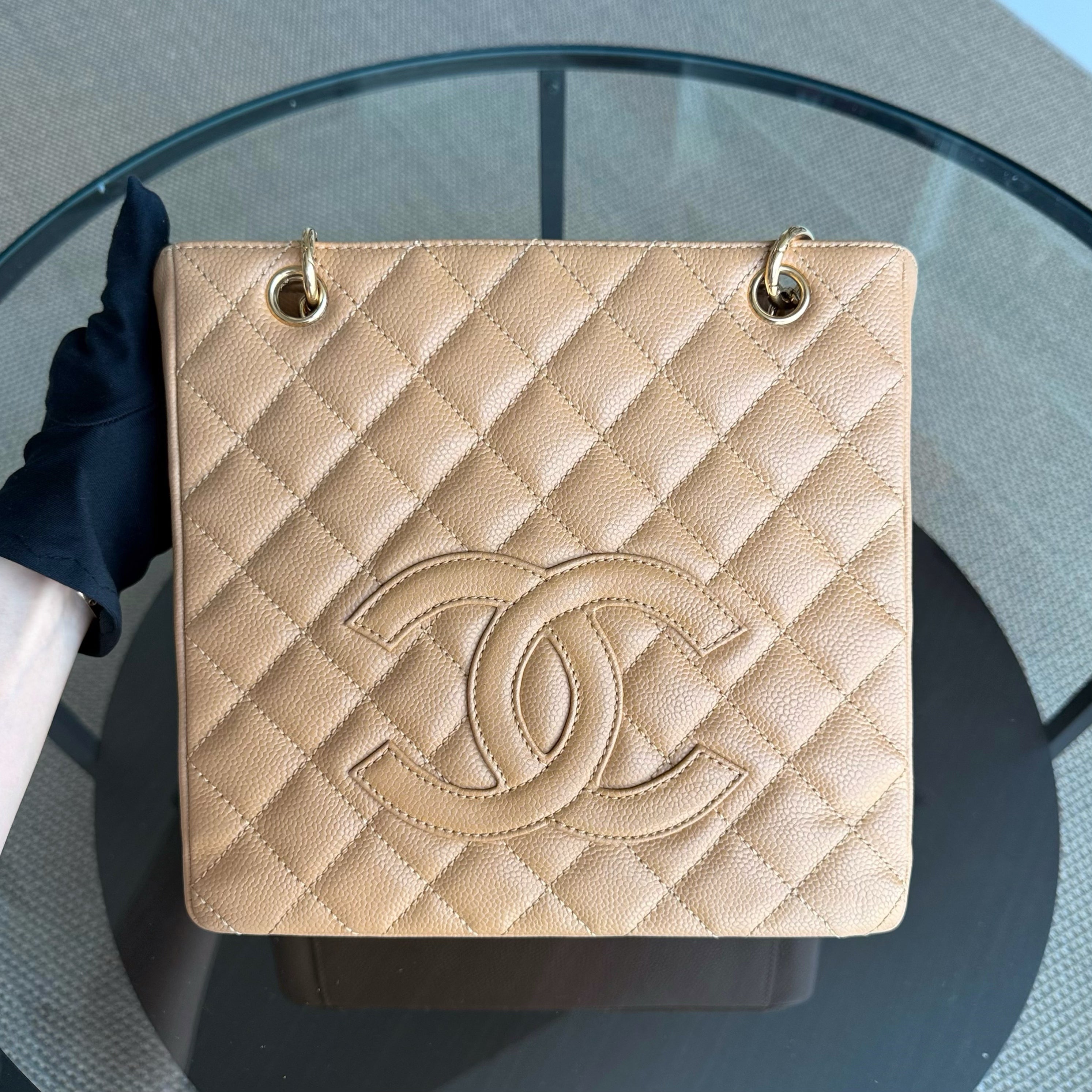 Chanel PST Petite Shopping Tote - Caviar Quilted Grained Calfskin Dark Beige Gold Hardware Series 12