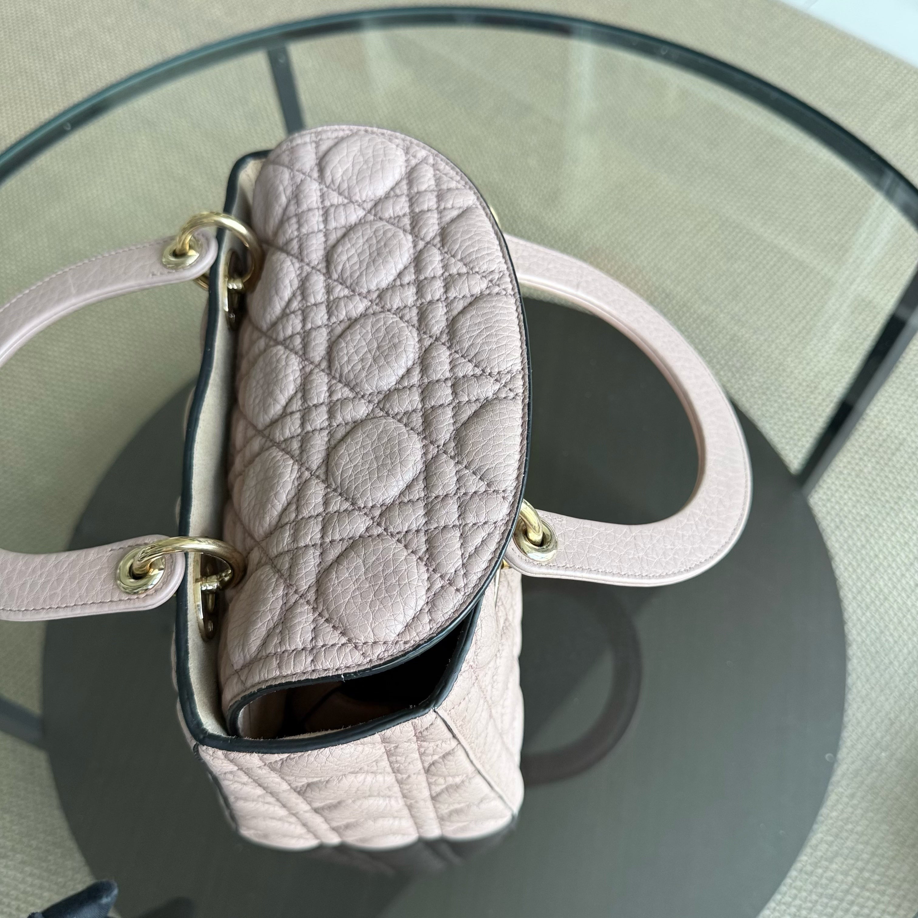 Dior Lady Medium Flap - Cannage Grained Calfskin Blush Nude Pink Gold Hardware