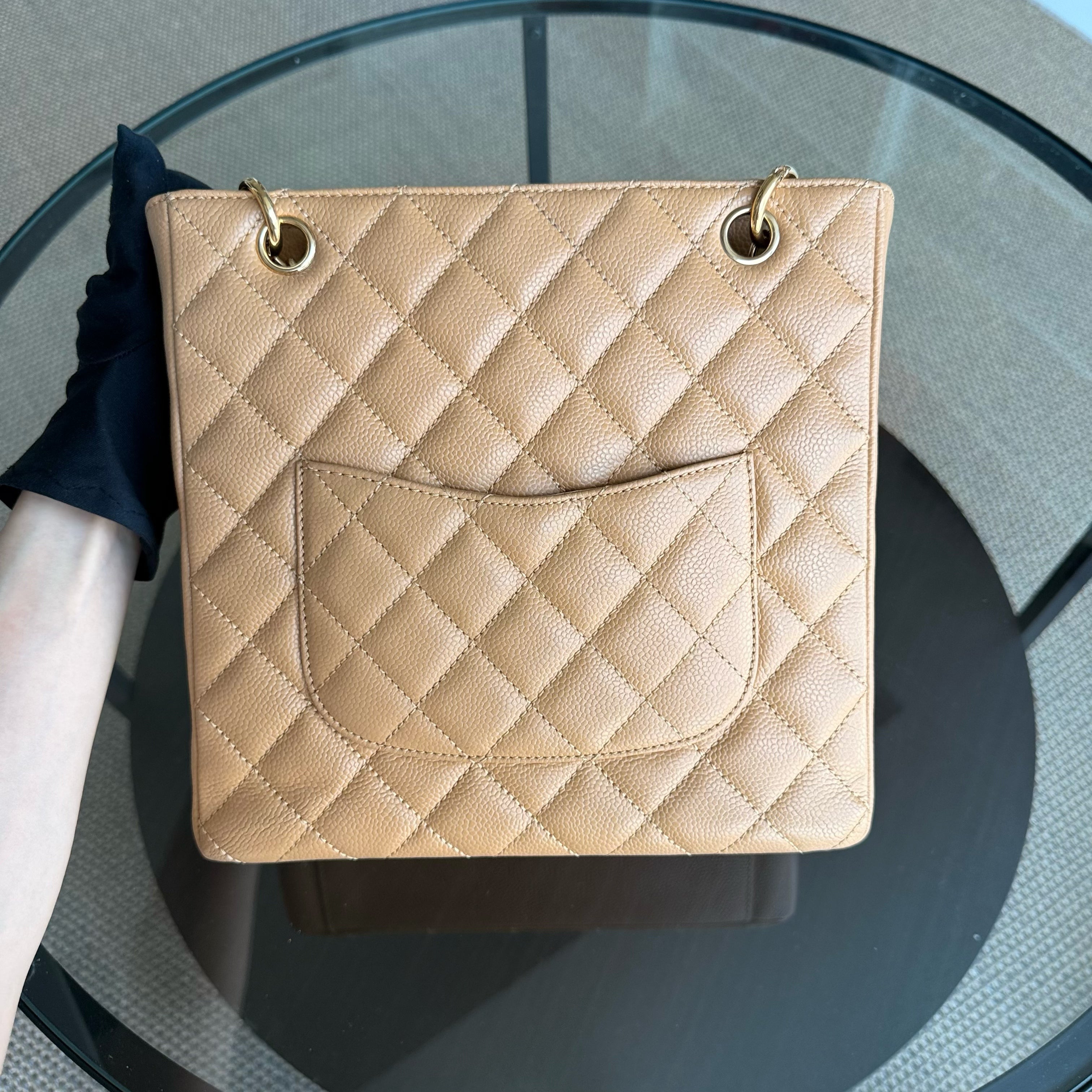 Chanel PST Petite Shopping Tote - Caviar Quilted Grained Calfskin Dark Beige Gold Hardware Series 12