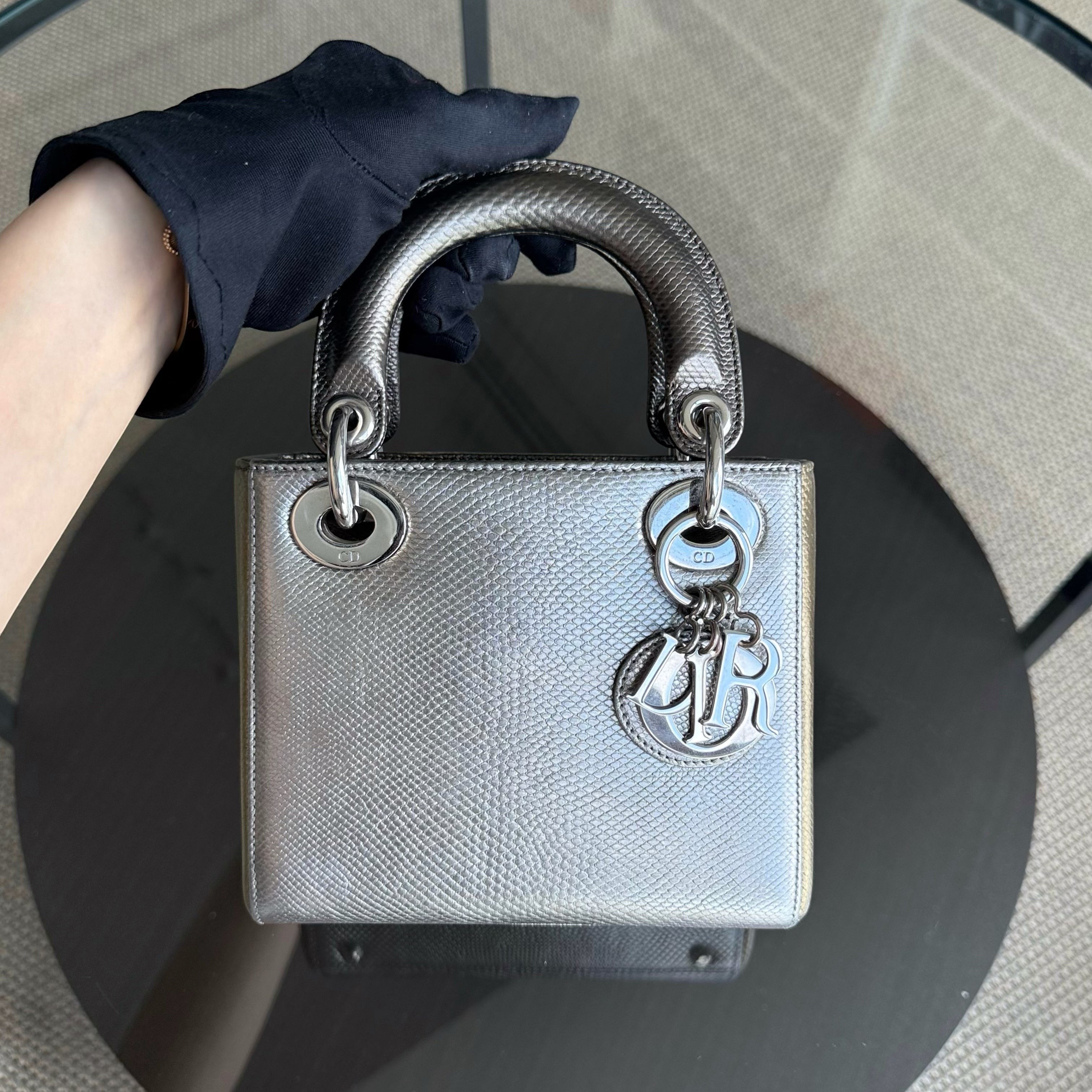 Dior Lady Mini - Exotic Lizard Bi-color Silver Hardware
