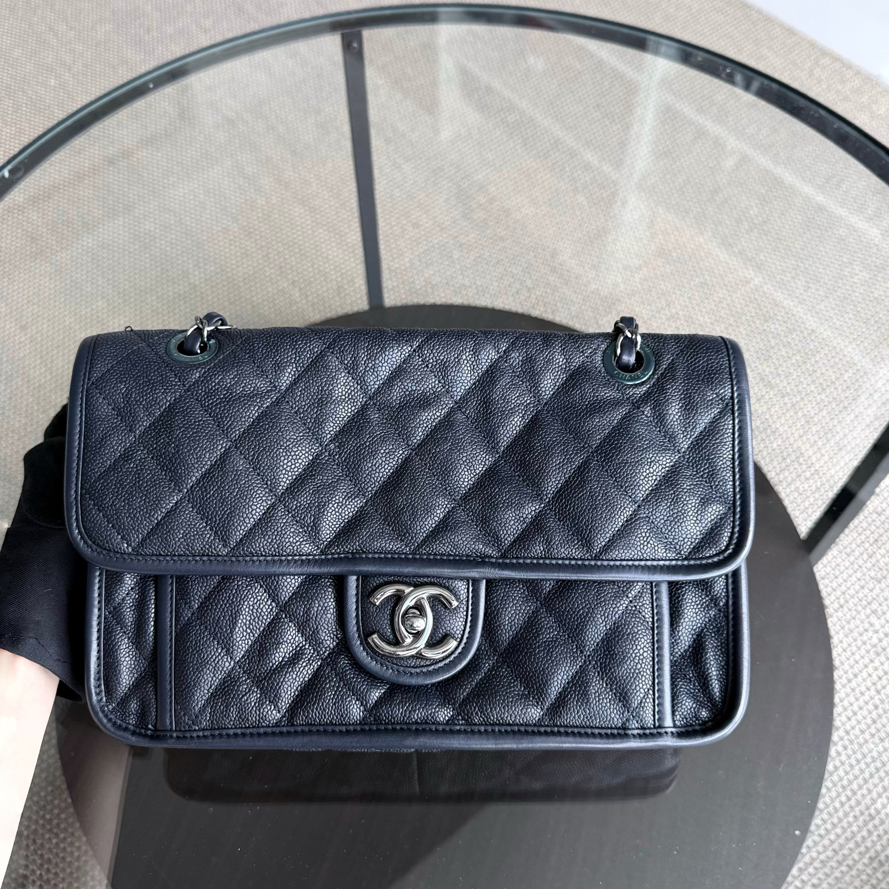 Chanel French Riviera - Caviar Quilted Grained Calfskin Dark Navy Blue Silver Hardware Series 19