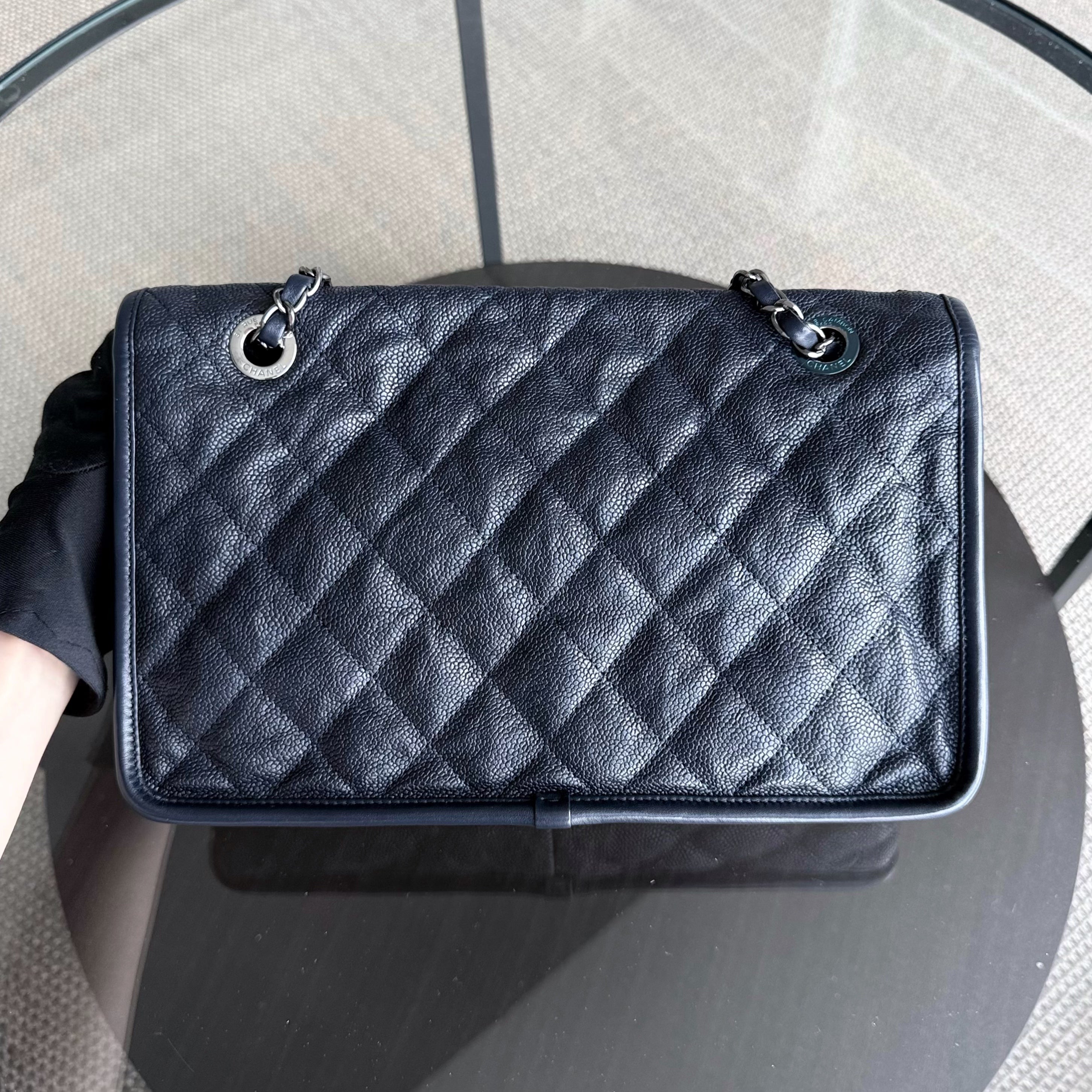Chanel French Riviera - Caviar Quilted Grained Calfskin Dark Navy Blue Silver Hardware Series 19