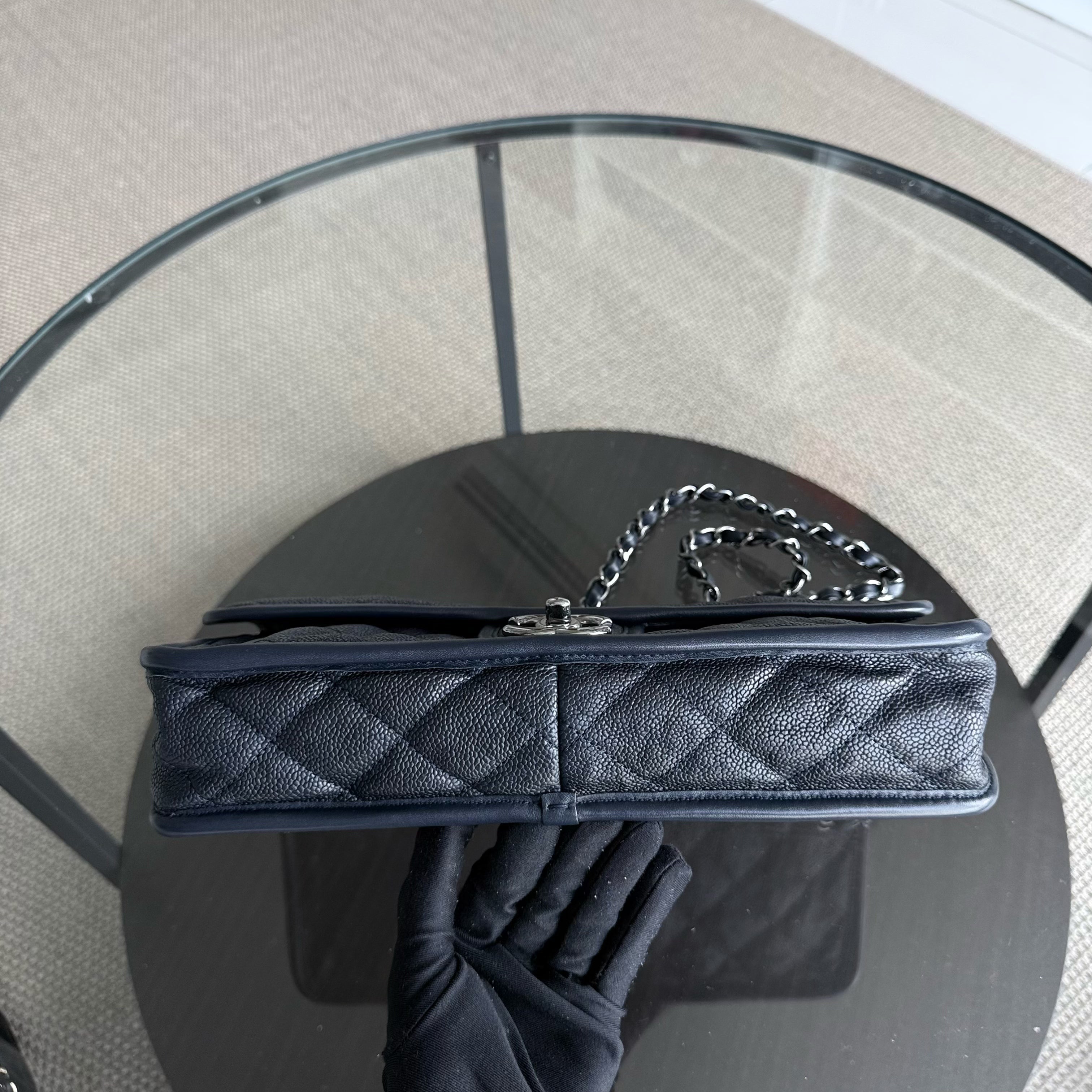 Chanel French Riviera - Caviar Quilted Grained Calfskin Dark Navy Blue Silver Hardware Series 19