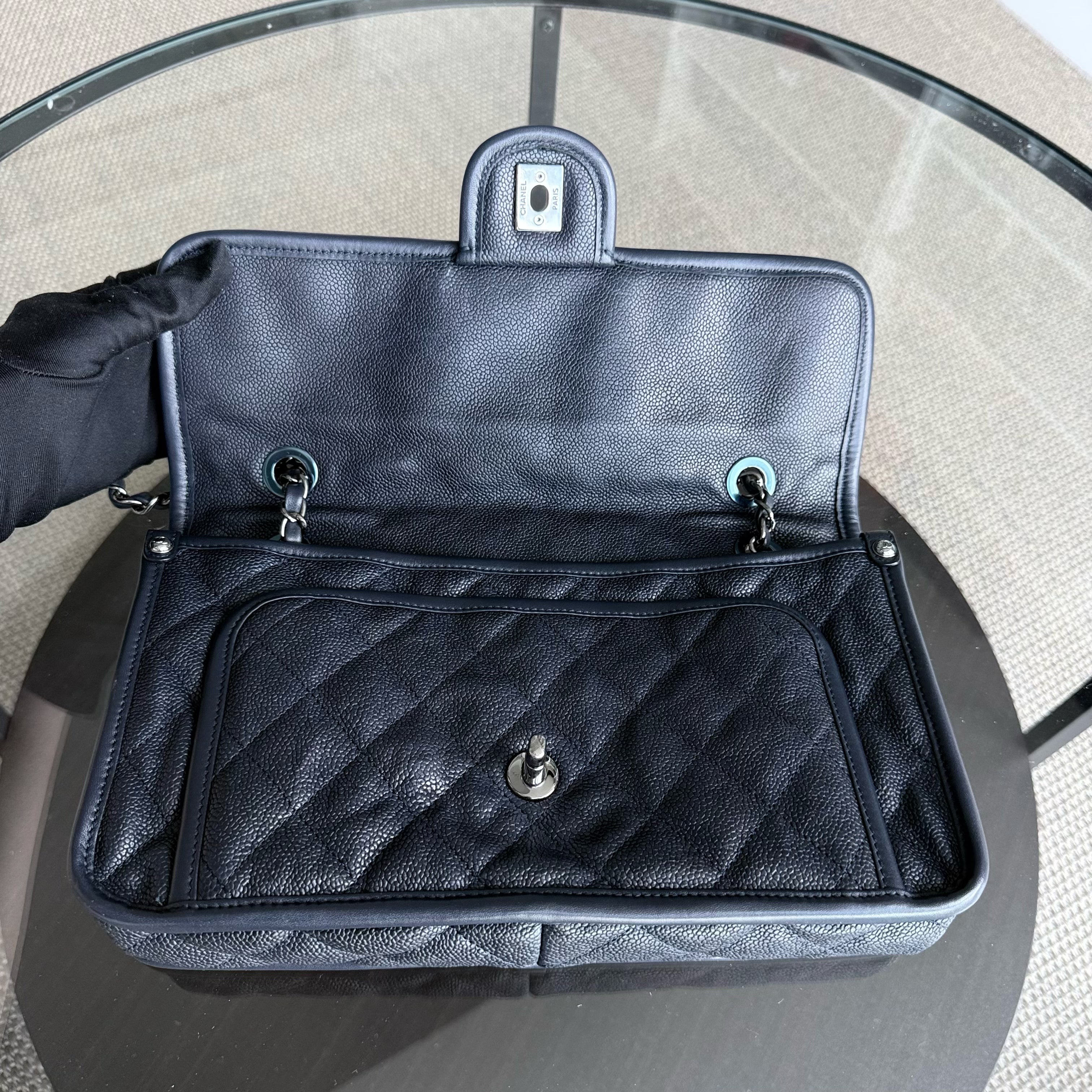 Chanel French Riviera - Caviar Quilted Grained Calfskin Dark Navy Blue Silver Hardware Series 19