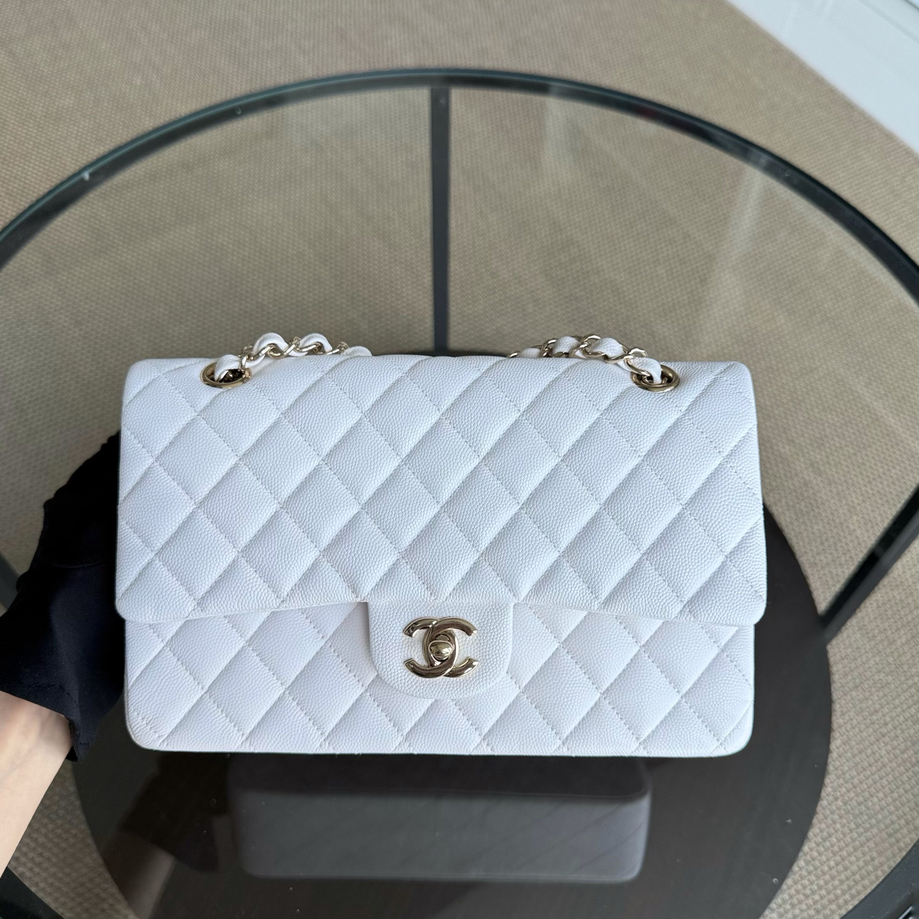 Chanel Classic Flap Medium - Caviar Quilted Grained Calfskin White Gold Hardware Series 28