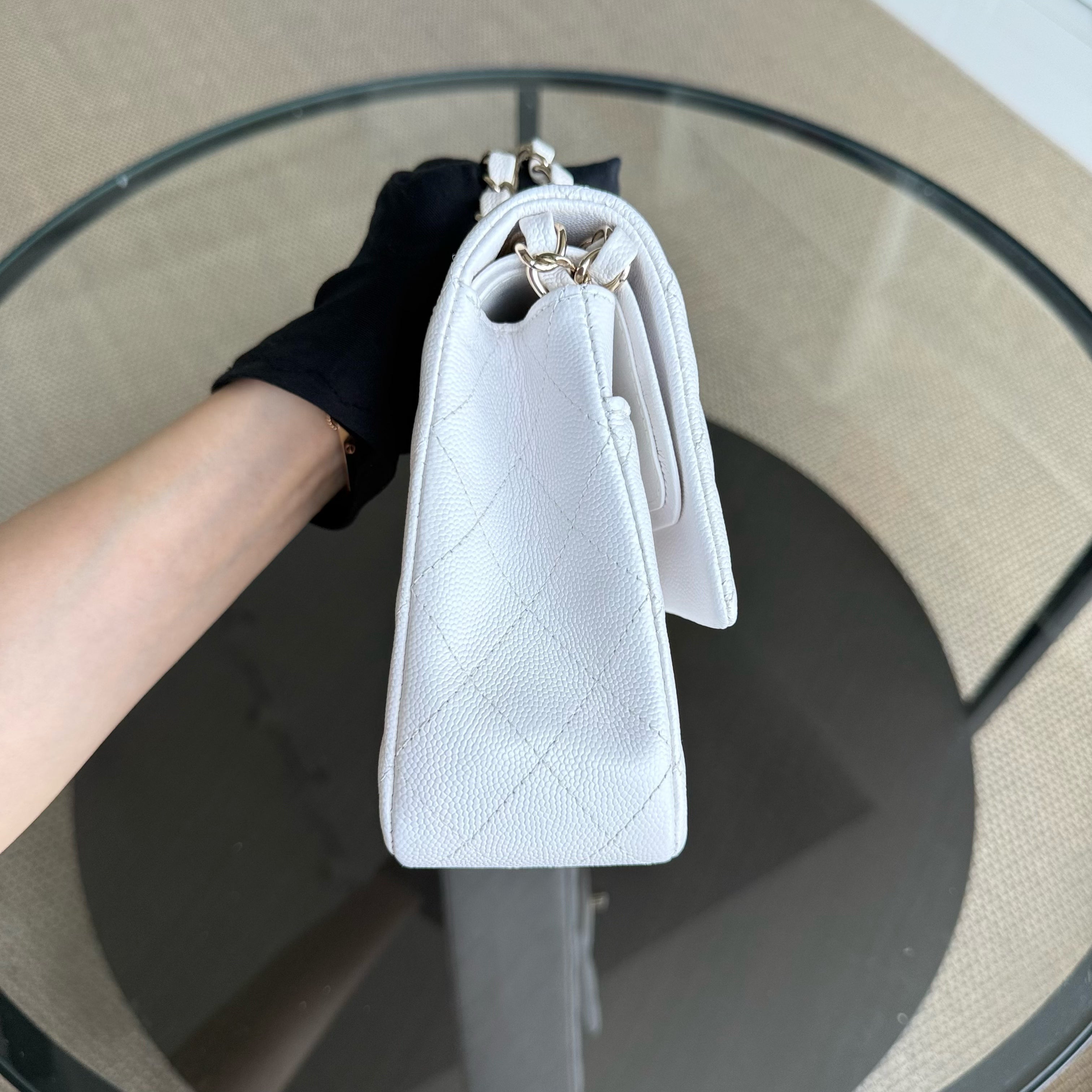 Chanel Classic Flap Medium - Caviar Quilted Grained Calfskin White Gold Hardware Series 28