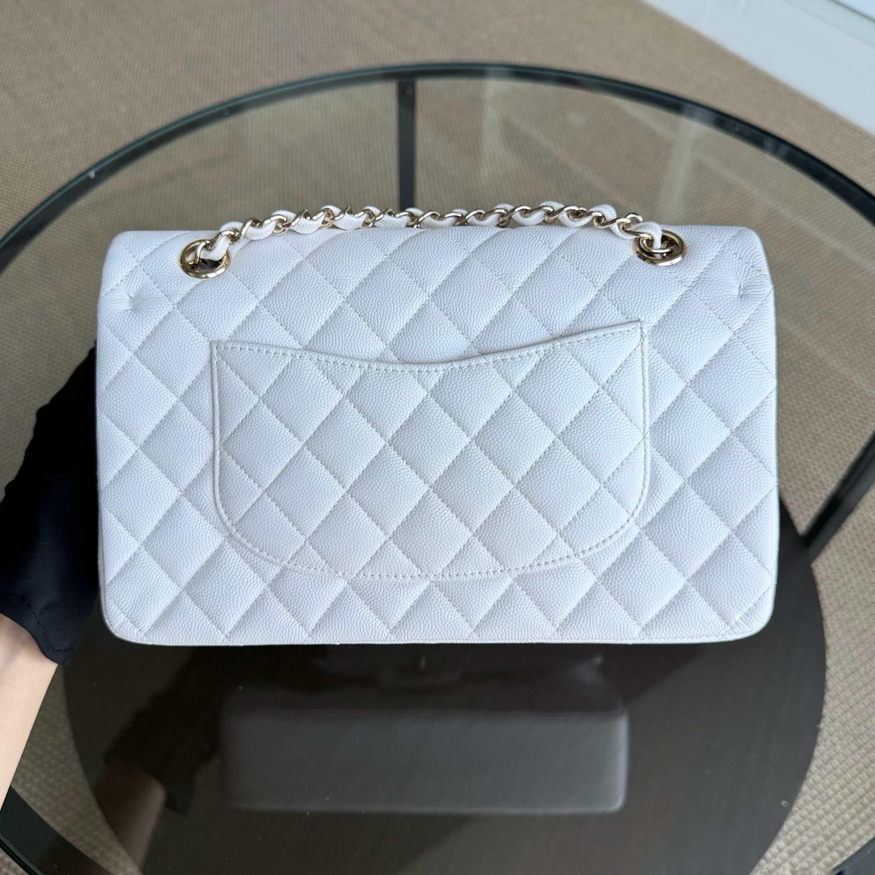 Chanel Classic Flap Medium - Caviar Quilted Grained Calfskin White Gold Hardware Series 28