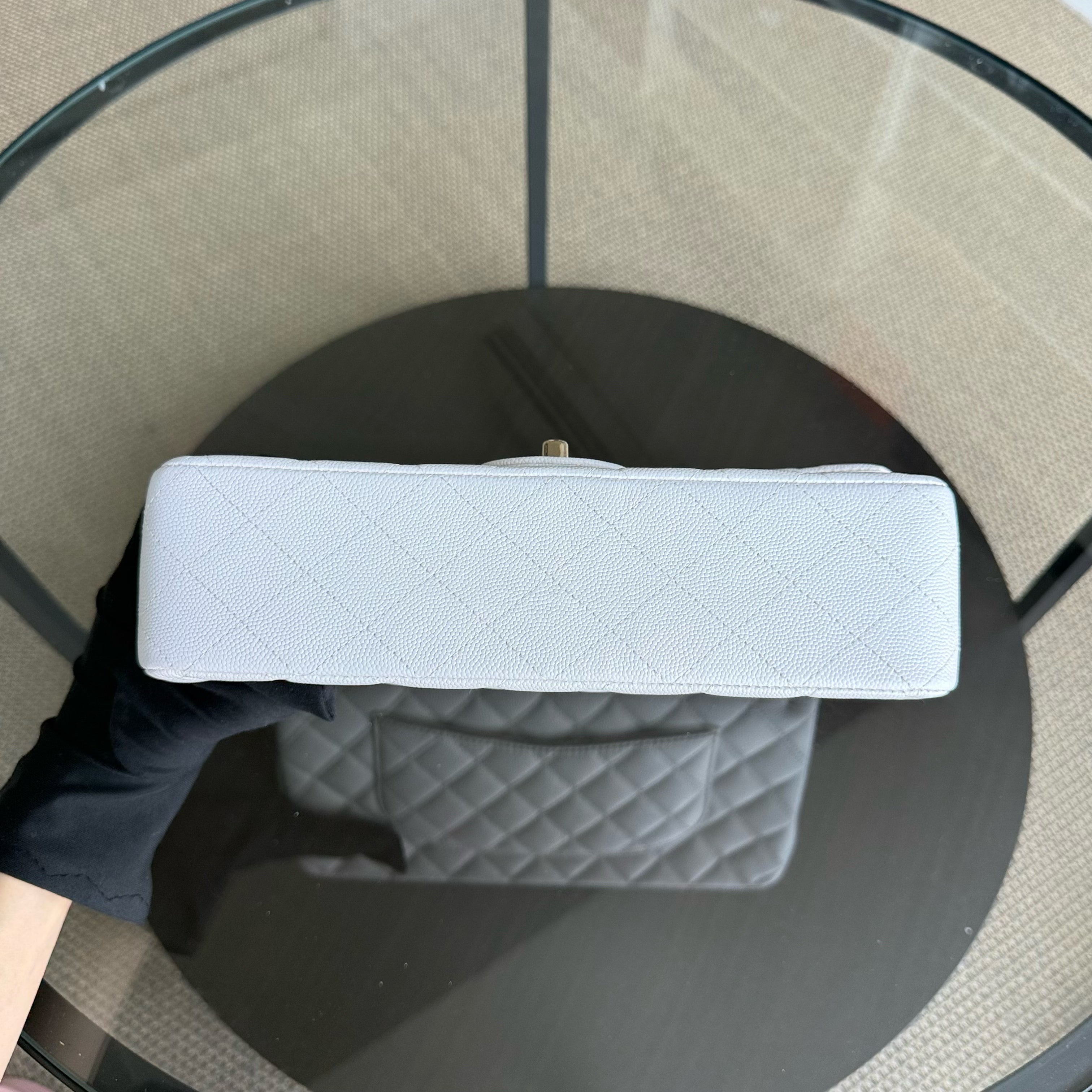 Chanel Classic Flap Medium - Caviar Quilted Grained Calfskin White Gold Hardware Series 28