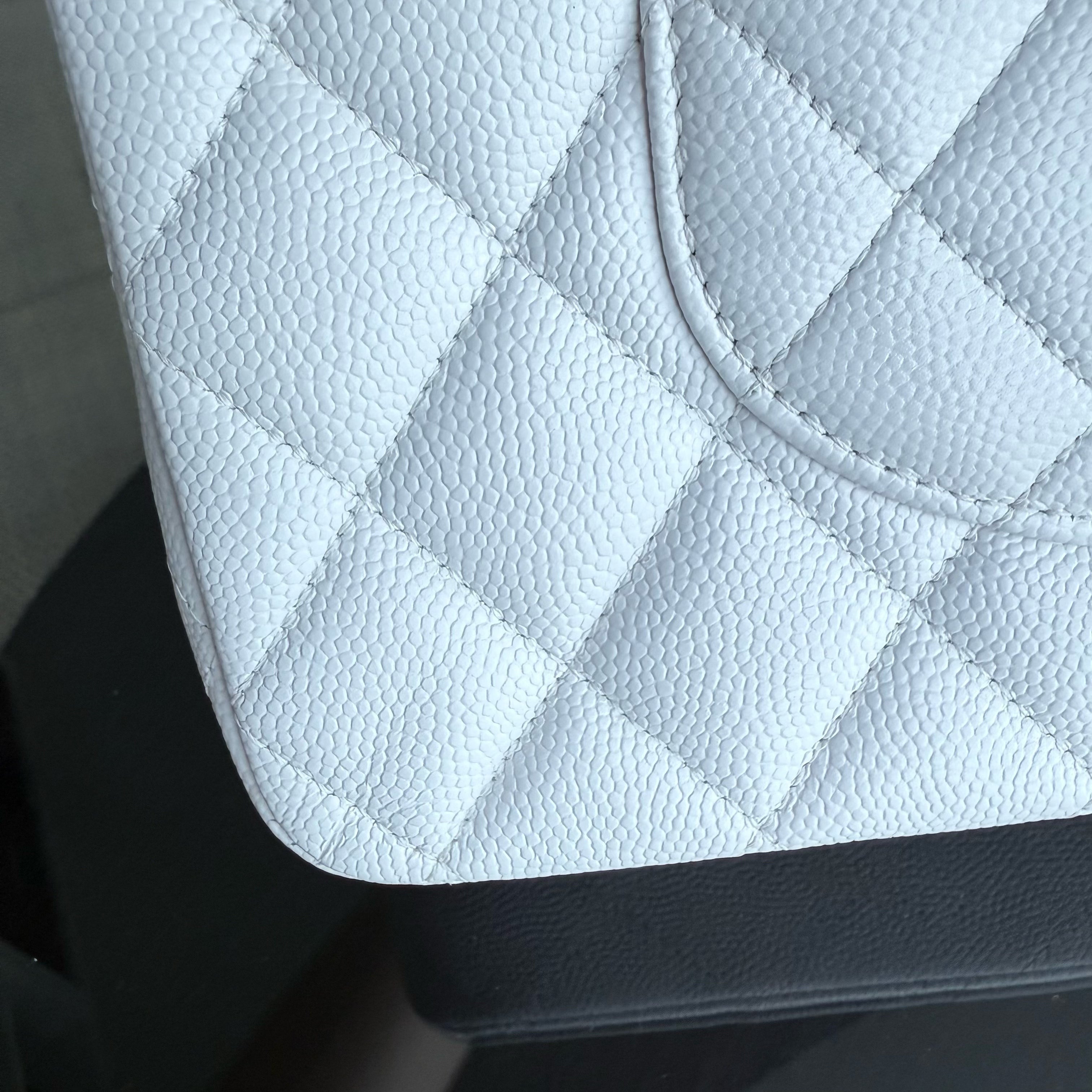 Chanel Classic Flap Medium - Caviar Quilted Grained Calfskin White Gold Hardware Series 28