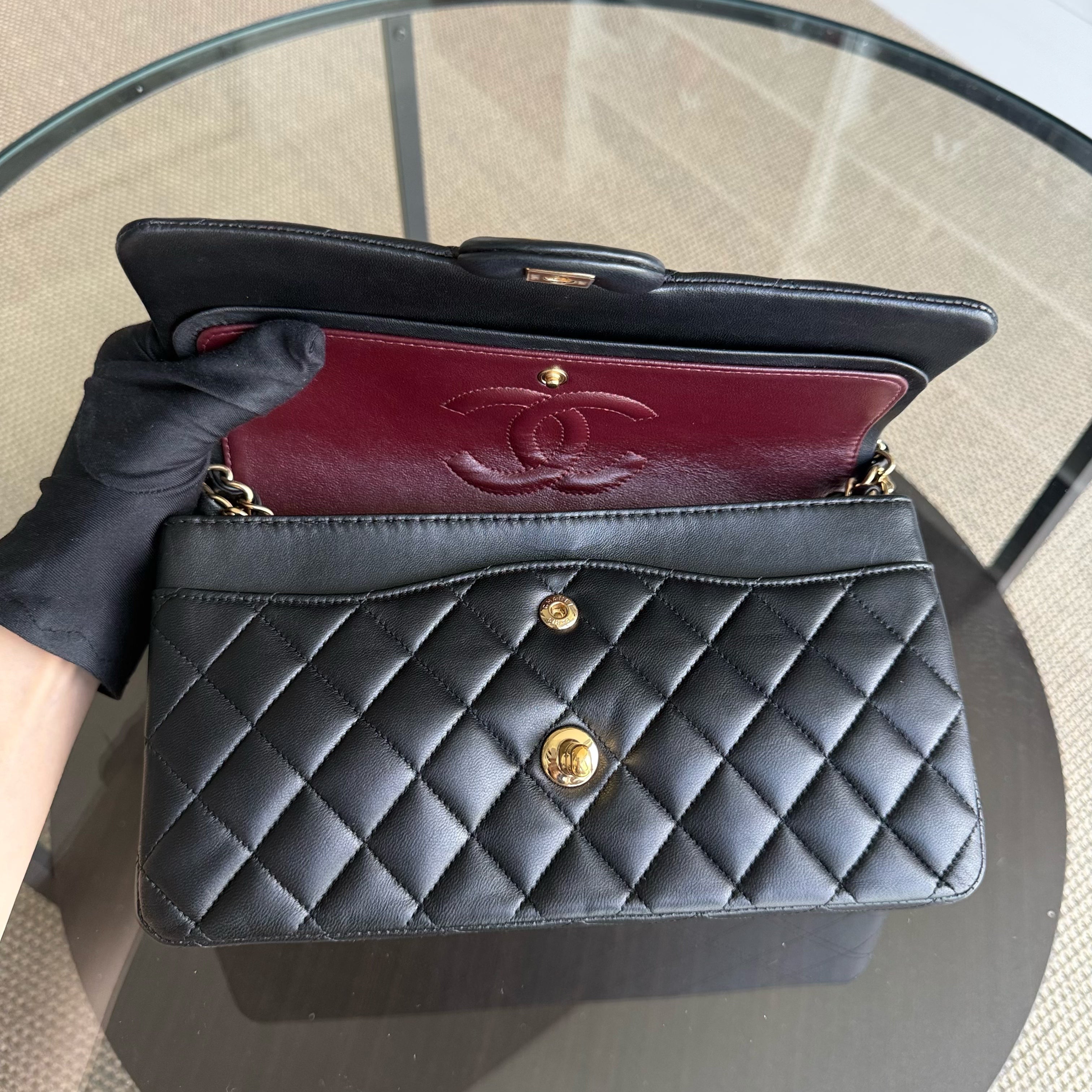Chanel Classic Flap Medium - 25CM Quilted Lambskin Black Gold Hardware Sereis 21