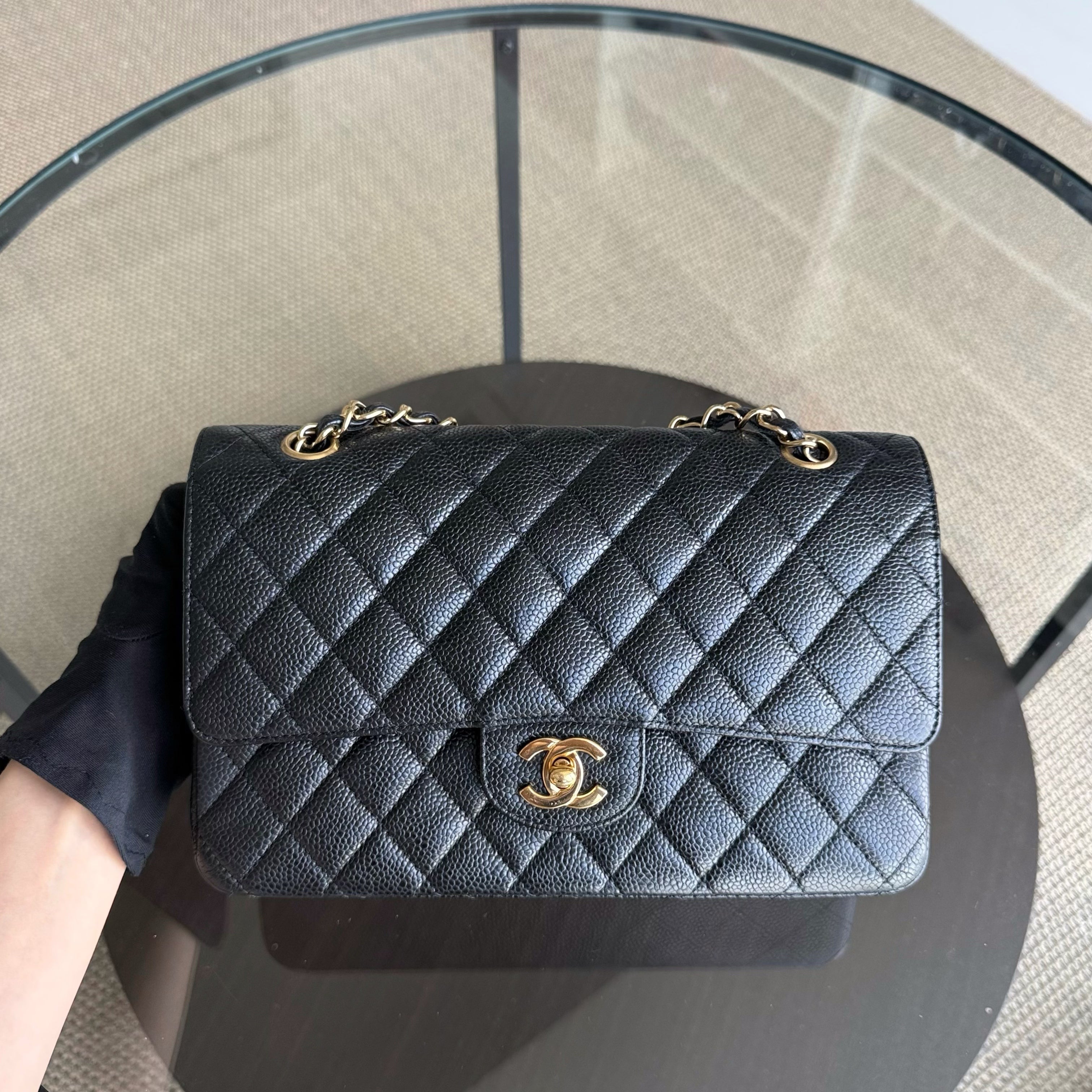 Chanel Classic Flap Medium - Caviar 25CM Quilted Grained Calfskin Black Gold Hardware Series 13
