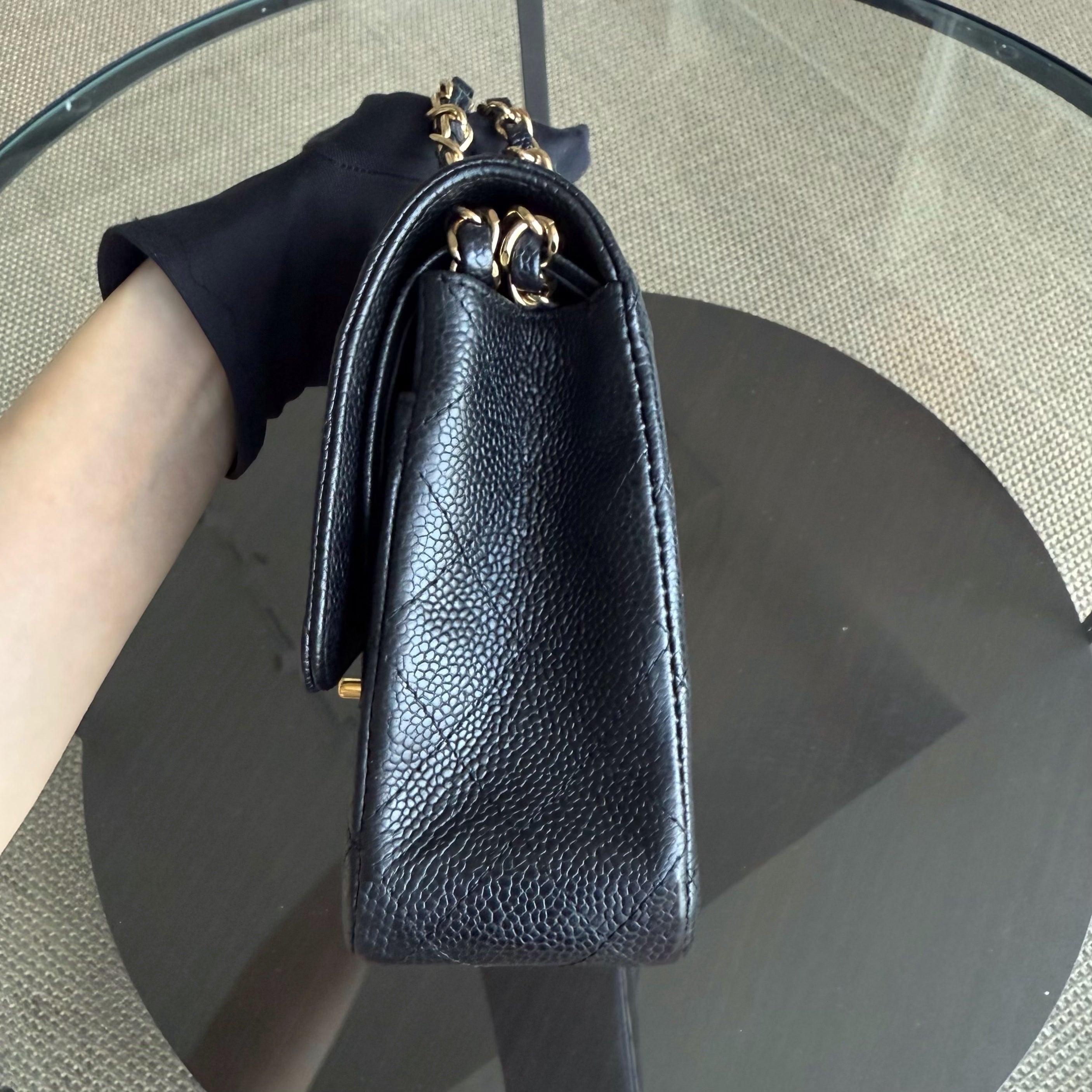 Chanel Classic Flap Medium - Caviar 25CM Quilted Grained Calfskin Black Gold Hardware Series 13