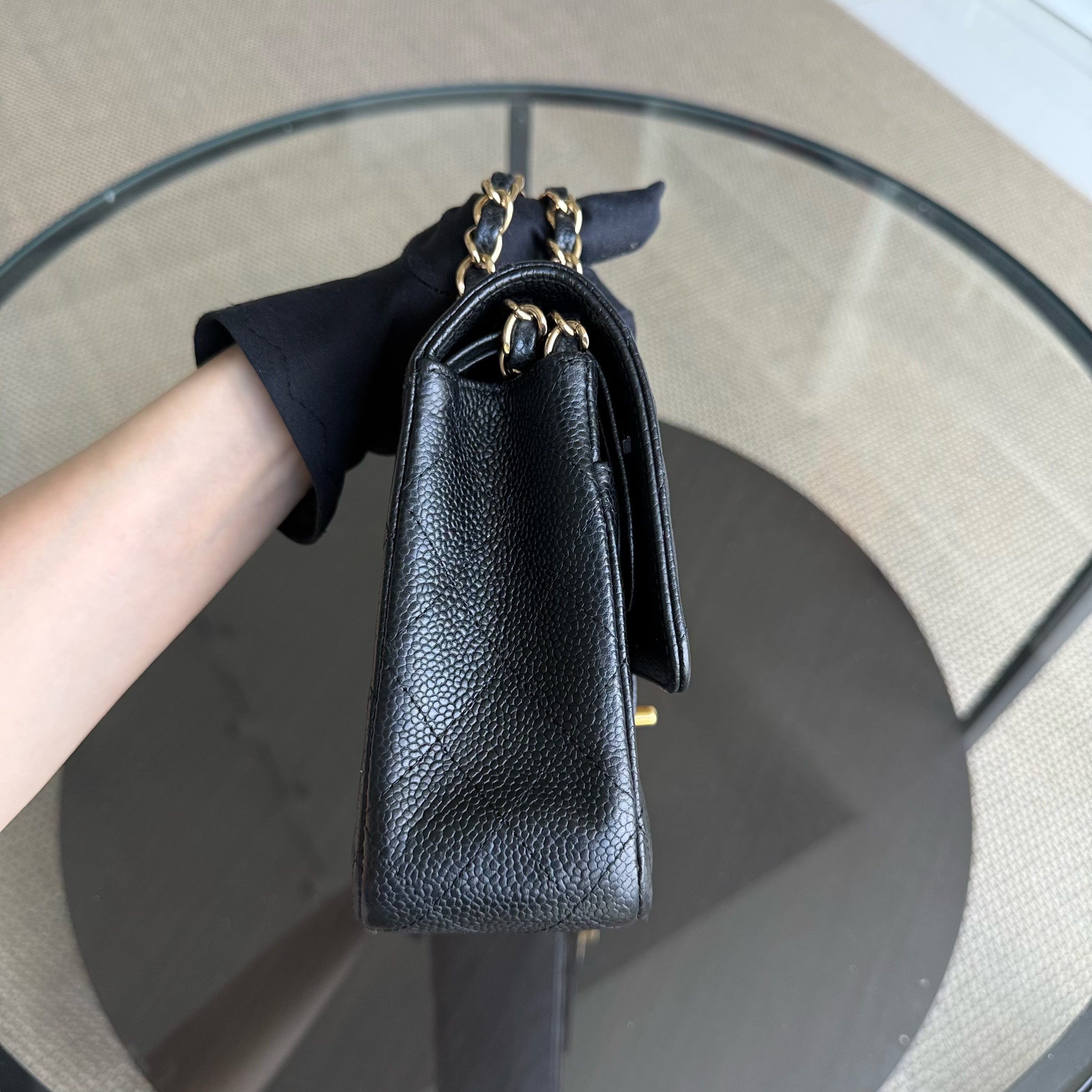 Chanel Classic Flap Medium - Caviar 25CM Quilted Grained Calfskin Black Gold Hardware Series 13