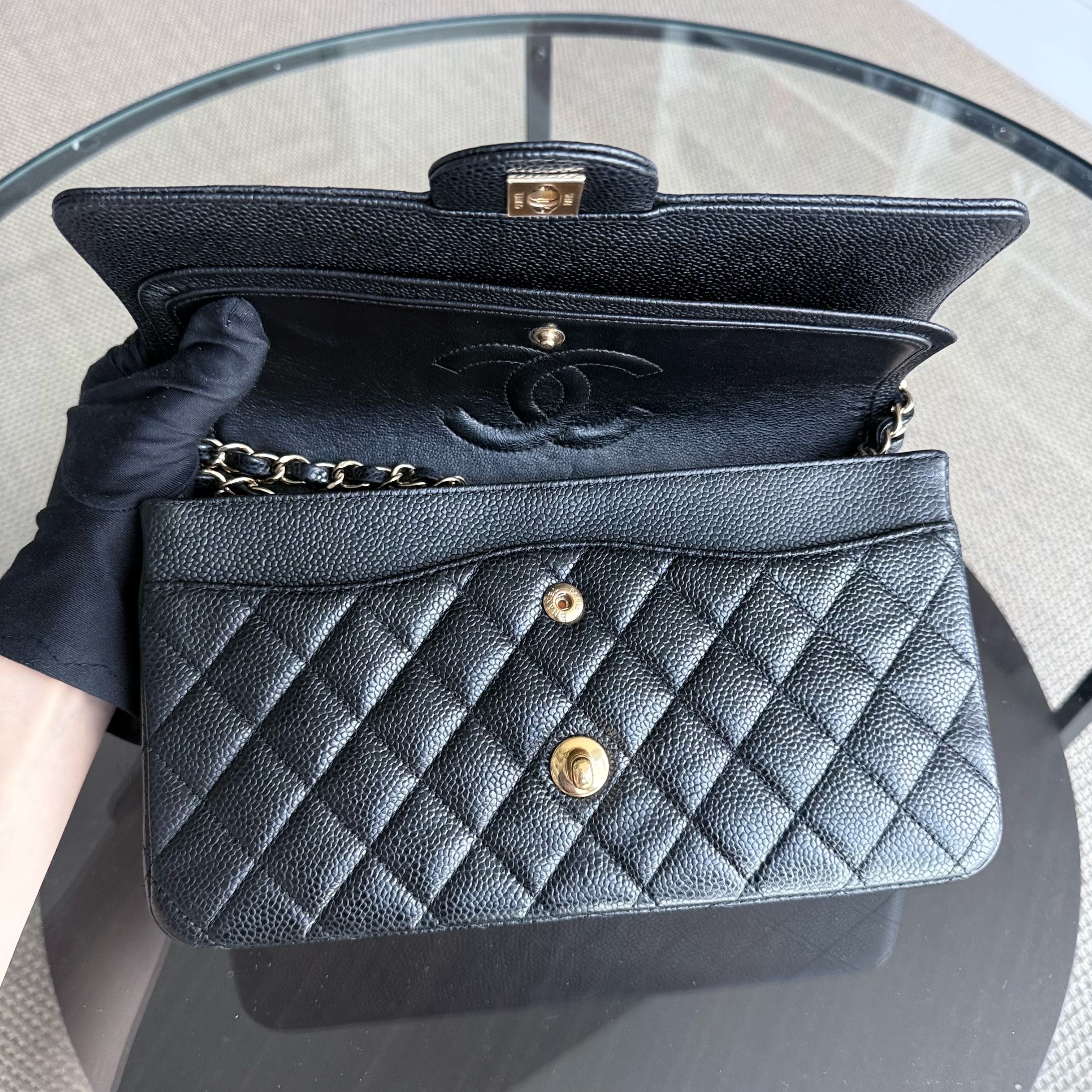 Chanel Classic Flap Medium - Caviar 25CM Quilted Grained Calfskin Black Gold Hardware Series 13