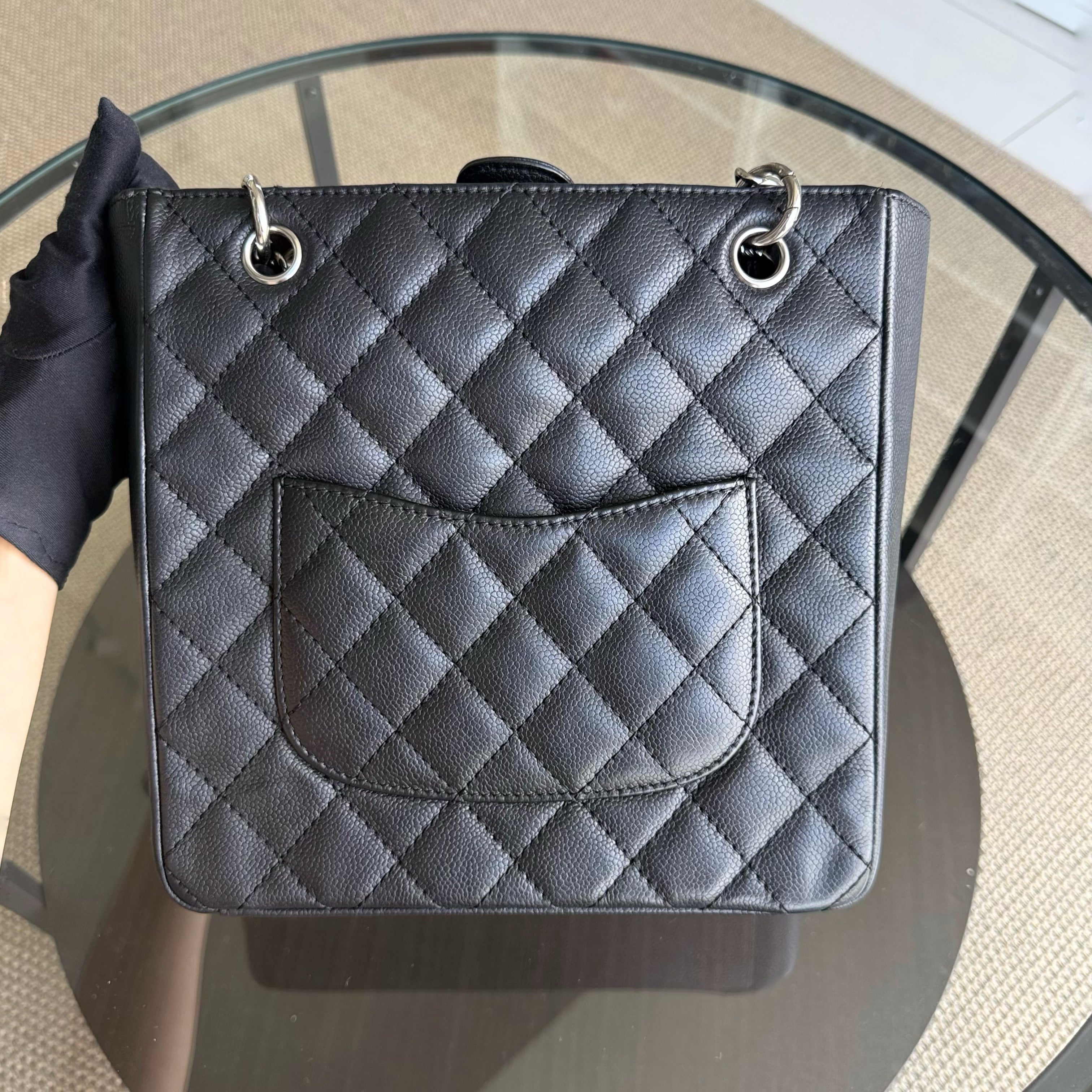 Chanel PST Petite Shopping Tote - Caviar Quilted Grained Calfskin Black Silver Hardware Series 12