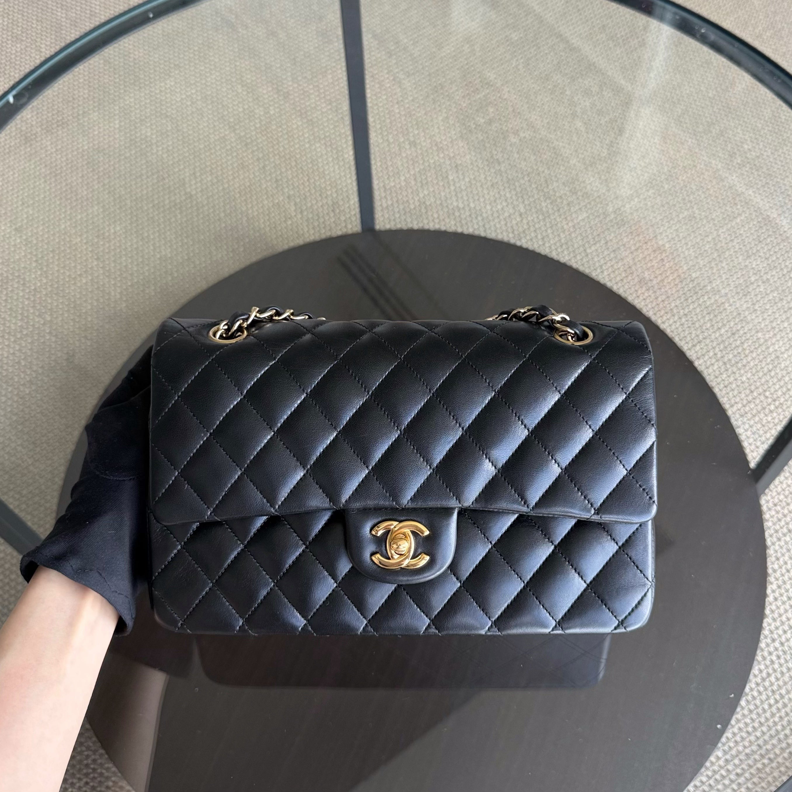 Chanel Classic Flap Medium - 25CM Quilted Lambskin Black Gold Hardware Series 13